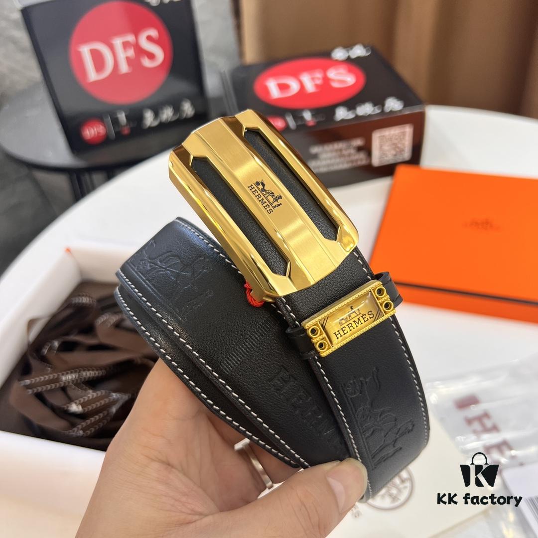 Hermès Men's Belt, Wine Red Fine-Grain Full-Grain Calfskin, 3.8cm Width, Stainless Steel Hardware, Official Website Authenticity Verification Supported