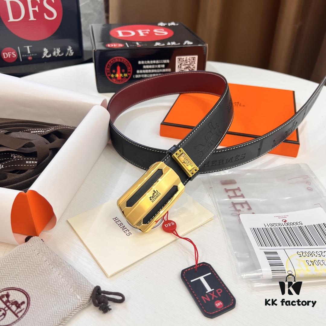 Hermès Men's Belt, Wine Red Fine-Grain Full-Grain Calfskin, 3.8cm Width, Stainless Steel Hardware, Official Website Authenticity Verification Supported