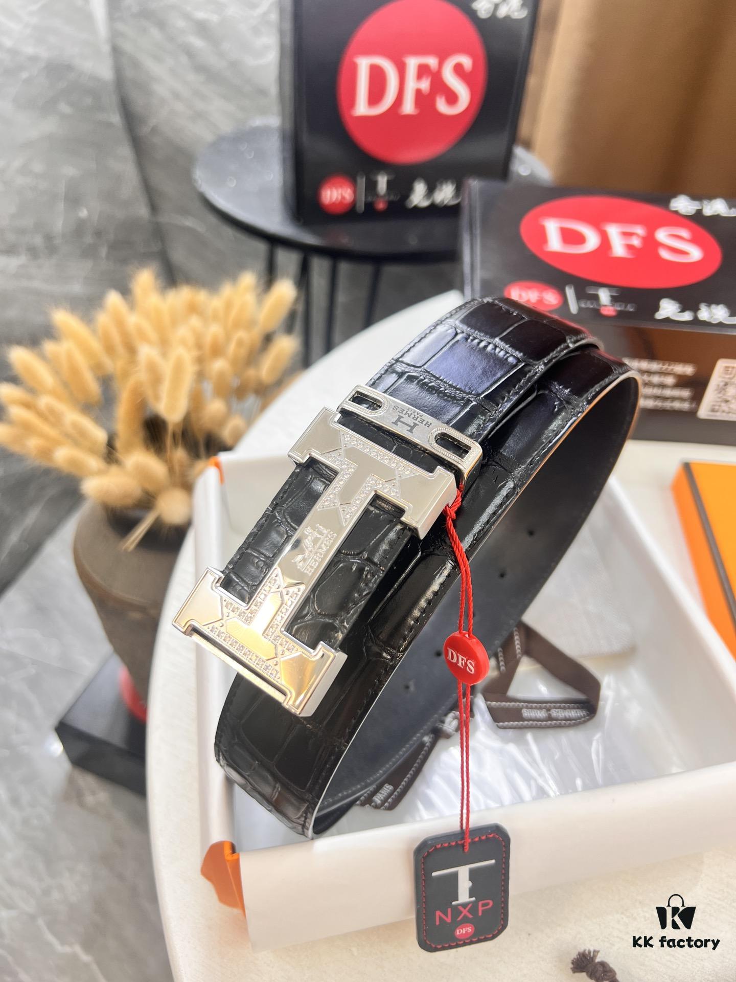 Hermès H Belt, Steel 'H' Buckle with Brick Inlay, Genuine Crocodile-Textured Top-Layer Calfskin, 3.8cm Width, Official Website Version, Includes NXP Anti-Counterfeit Chip