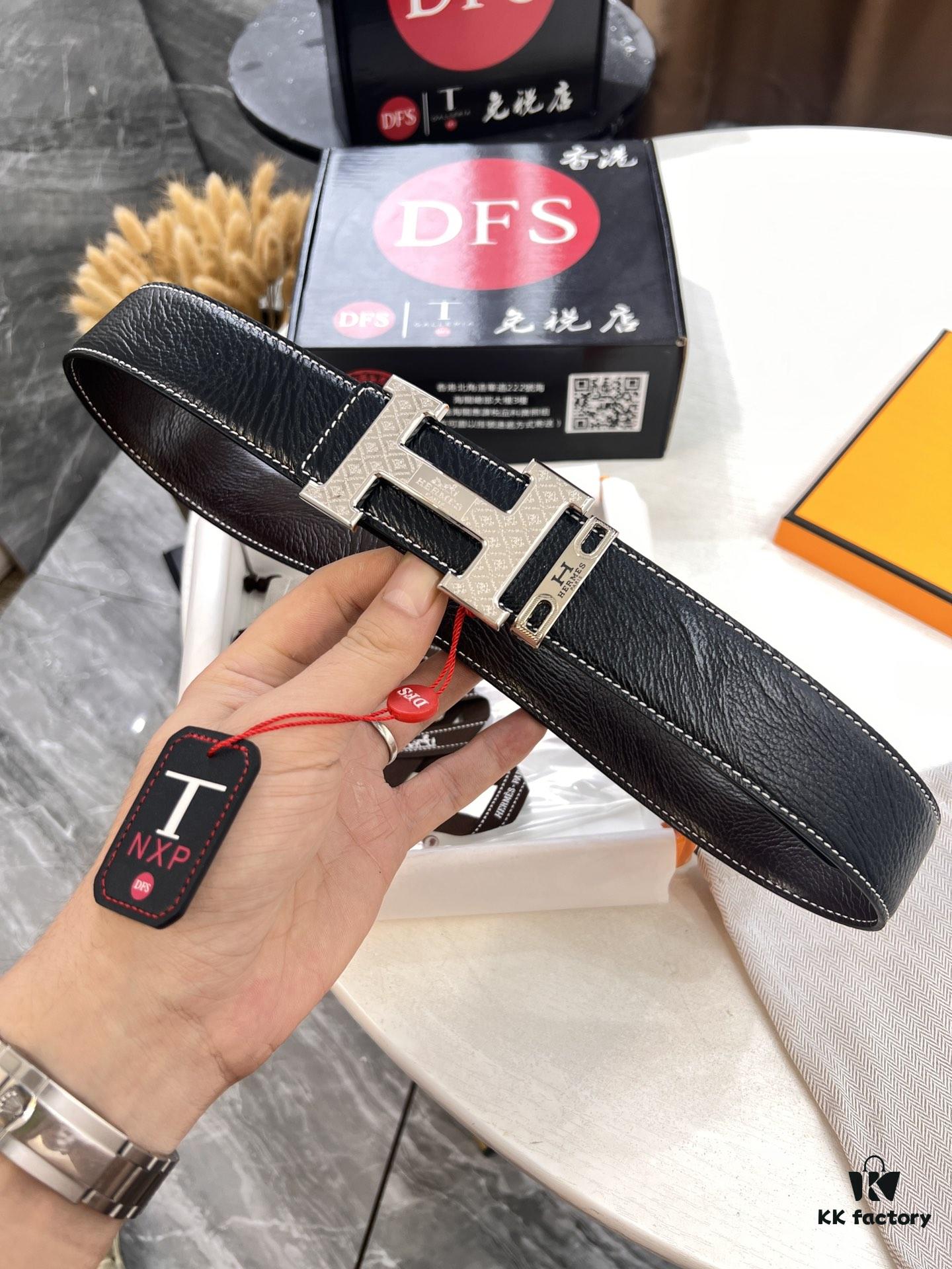 Arrival Hermes Men's Belt, New H-Logo Inside Buckle, Double-Sided Wear, Synchronized Steel Engraved Logo, Imported Elephant Grain Full-Grain Cowhide, 3.8cm Width, Top Quality