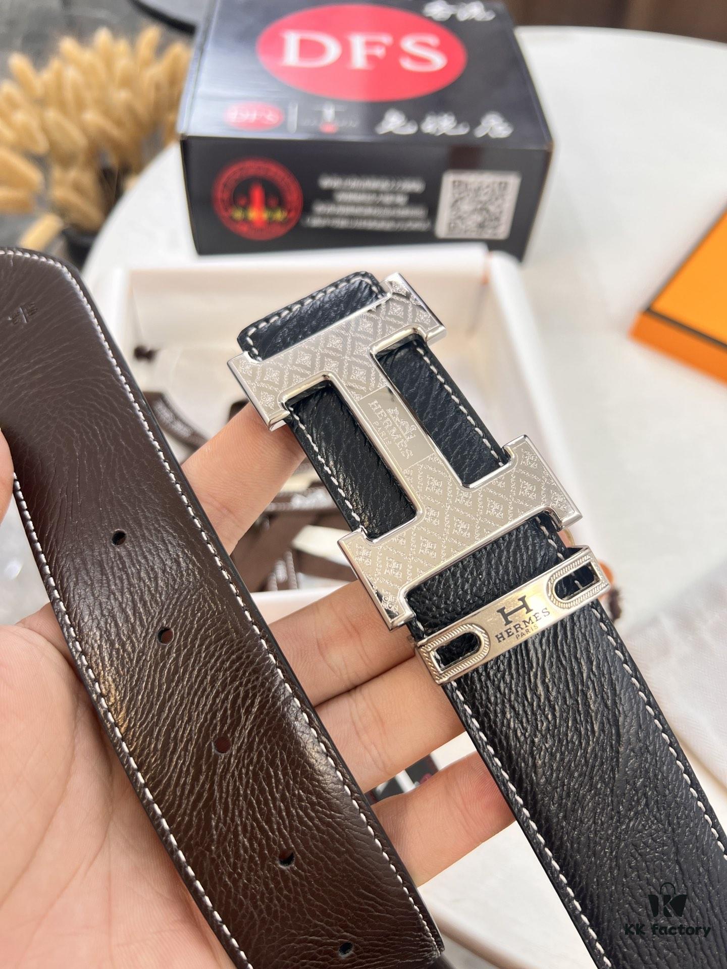 Arrival Hermes Men's Belt, New H-Logo Inside Buckle, Double-Sided Wear, Synchronized Steel Engraved Logo, Imported Elephant Grain Full-Grain Cowhide, 3.8cm Width, Top Quality