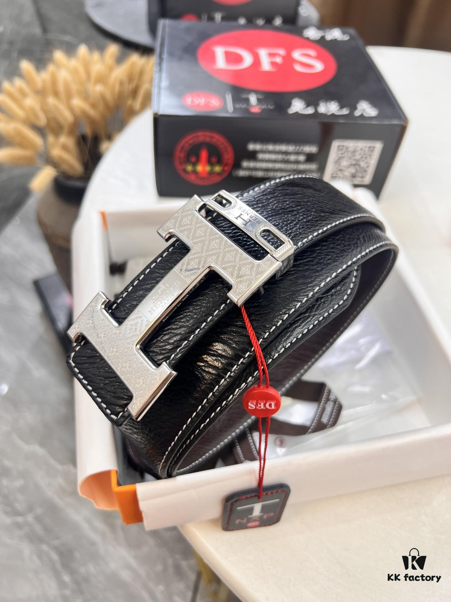 Arrival Hermes Men's Belt, New H-Logo Inside Buckle, Double-Sided Wear, Synchronized Steel Engraved Logo, Imported Elephant Grain Full-Grain Cowhide, 3.8cm Width, Top Quality