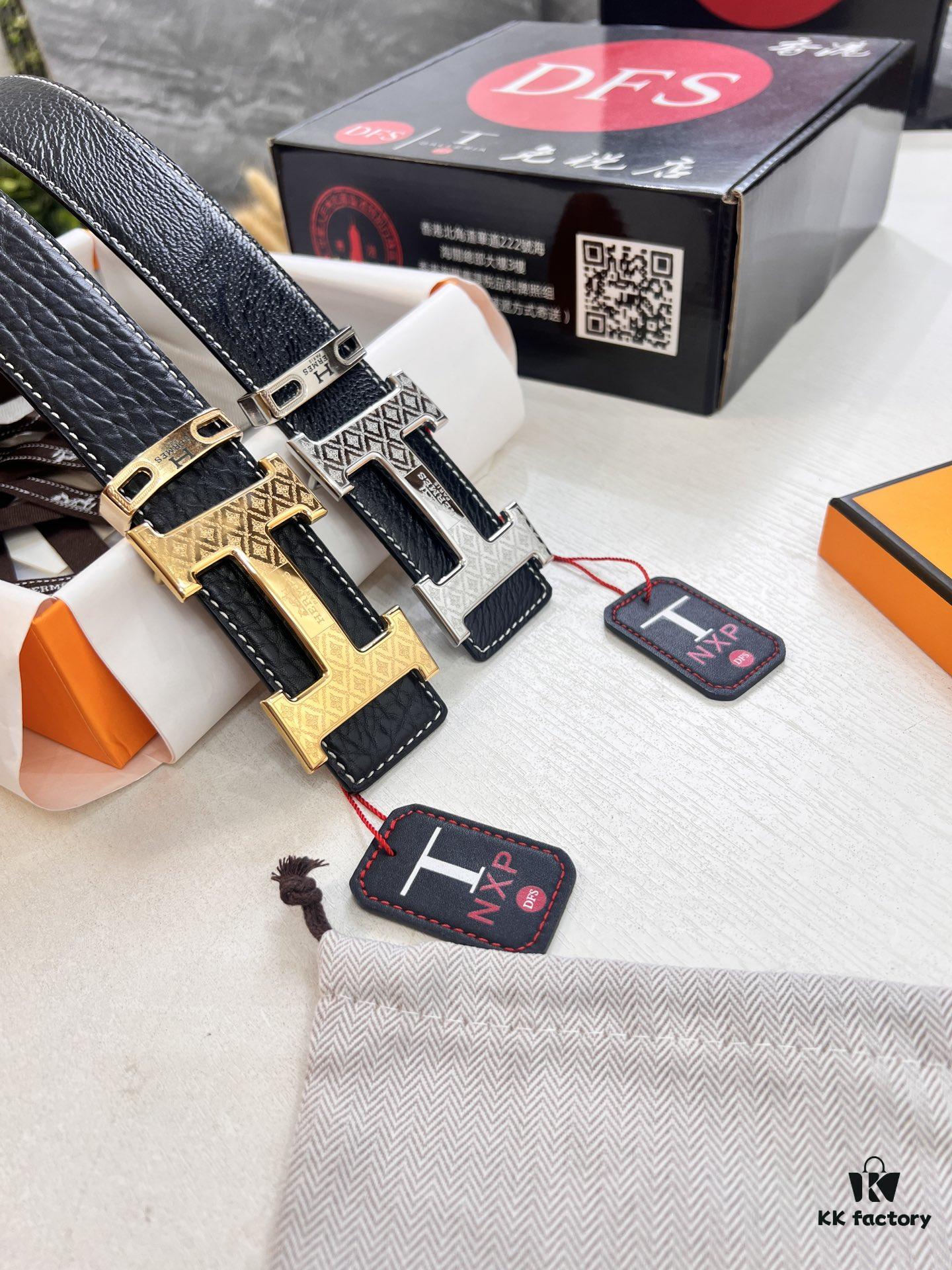 Arrival Hermes Men's Belt, New H-Logo Inside Buckle, Double-Sided Wear, Synchronized Steel Engraved Logo, Imported Elephant Grain Full-Grain Cowhide, 3.8cm Width, Top Quality