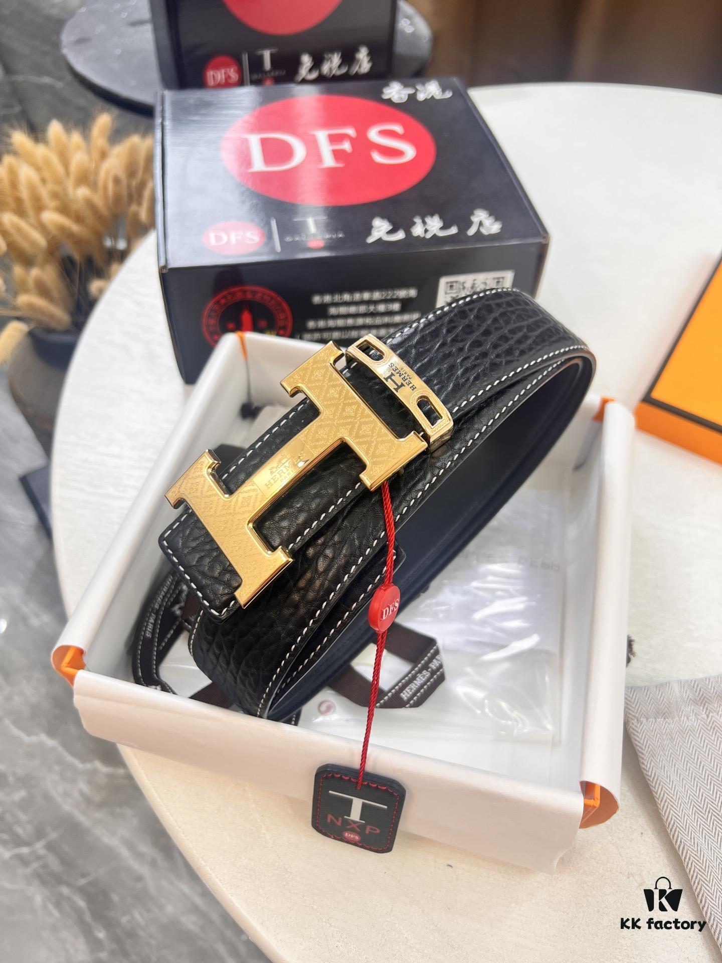 Arrival of Hermès Men's Belt, New H-Letter Interior Buckle, Dual-Sided Use, Imported Elephant Grain Full-Grain Calfskin, 3.8cm Width, Top Quality with NXP Chip Anti-Counterfeit Packaging