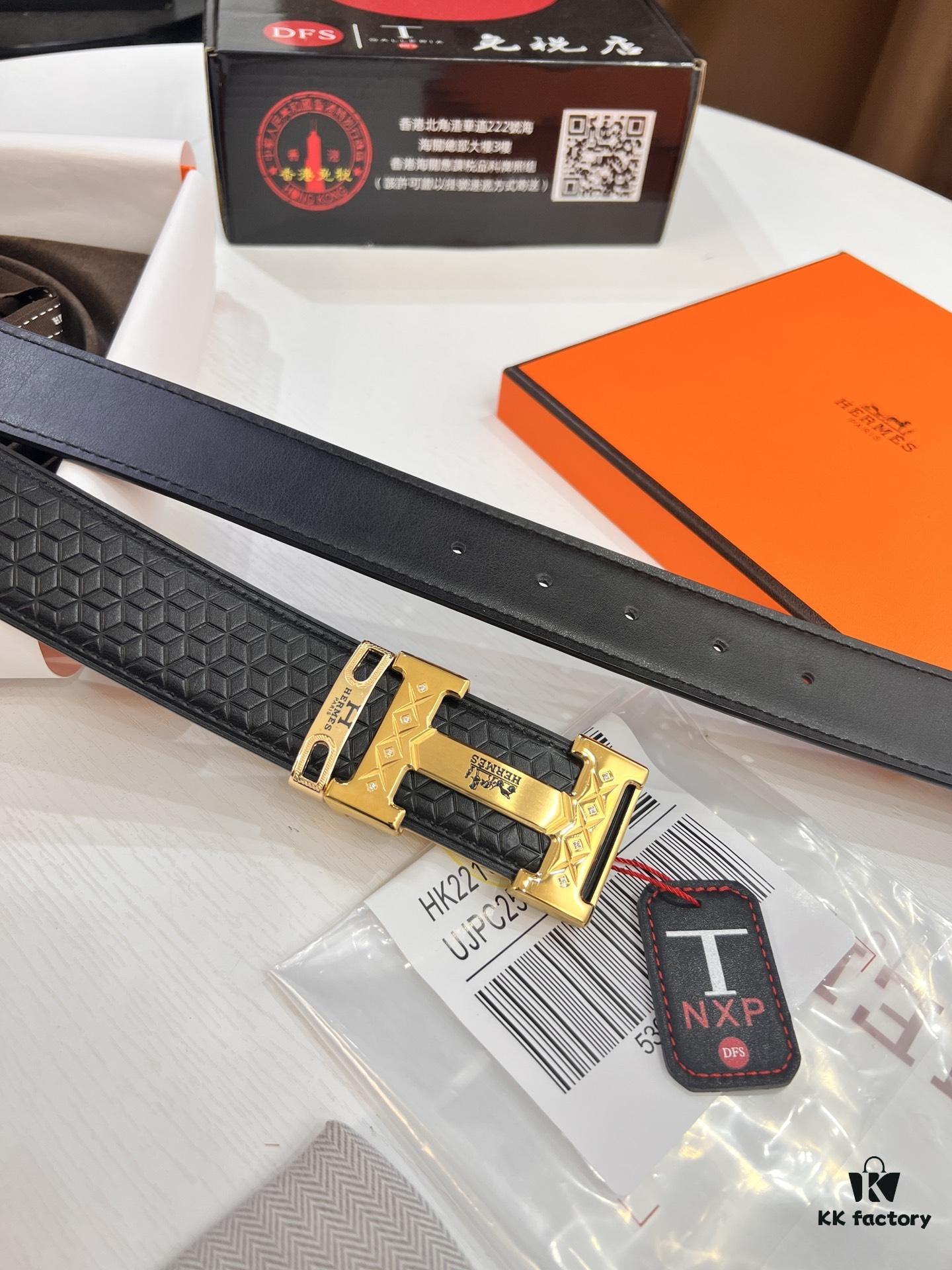 Hermès H Belt, Steel H Buckle with Paved Bricks, Imported Grain Top Layer Cowhide