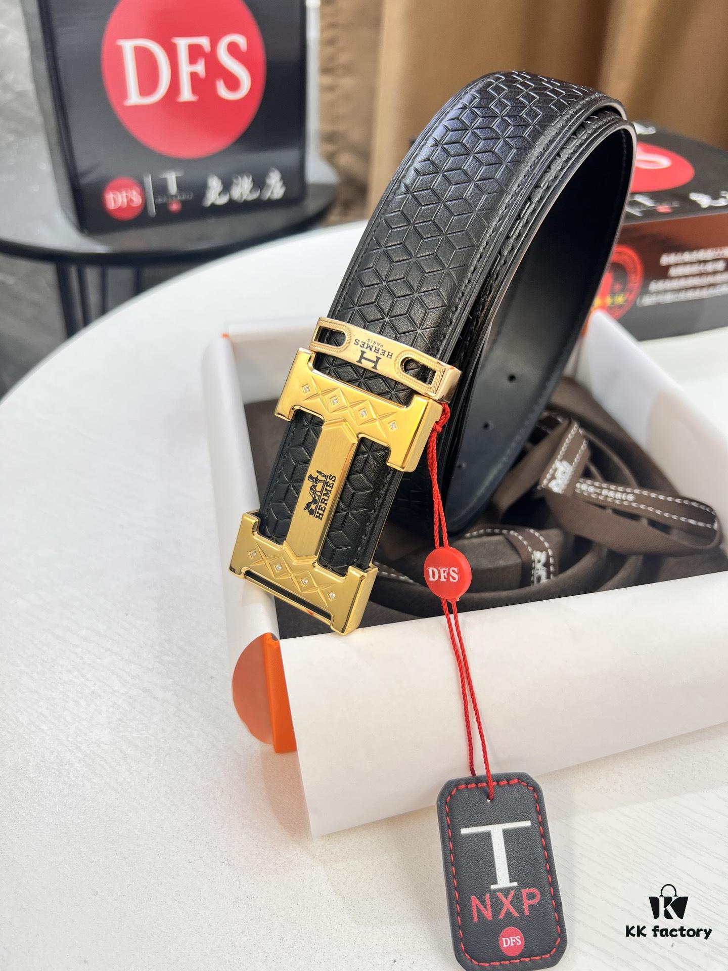 Hermès H Belt, Steel H Buckle with Paved Bricks, Imported Grain Top Layer Cowhide