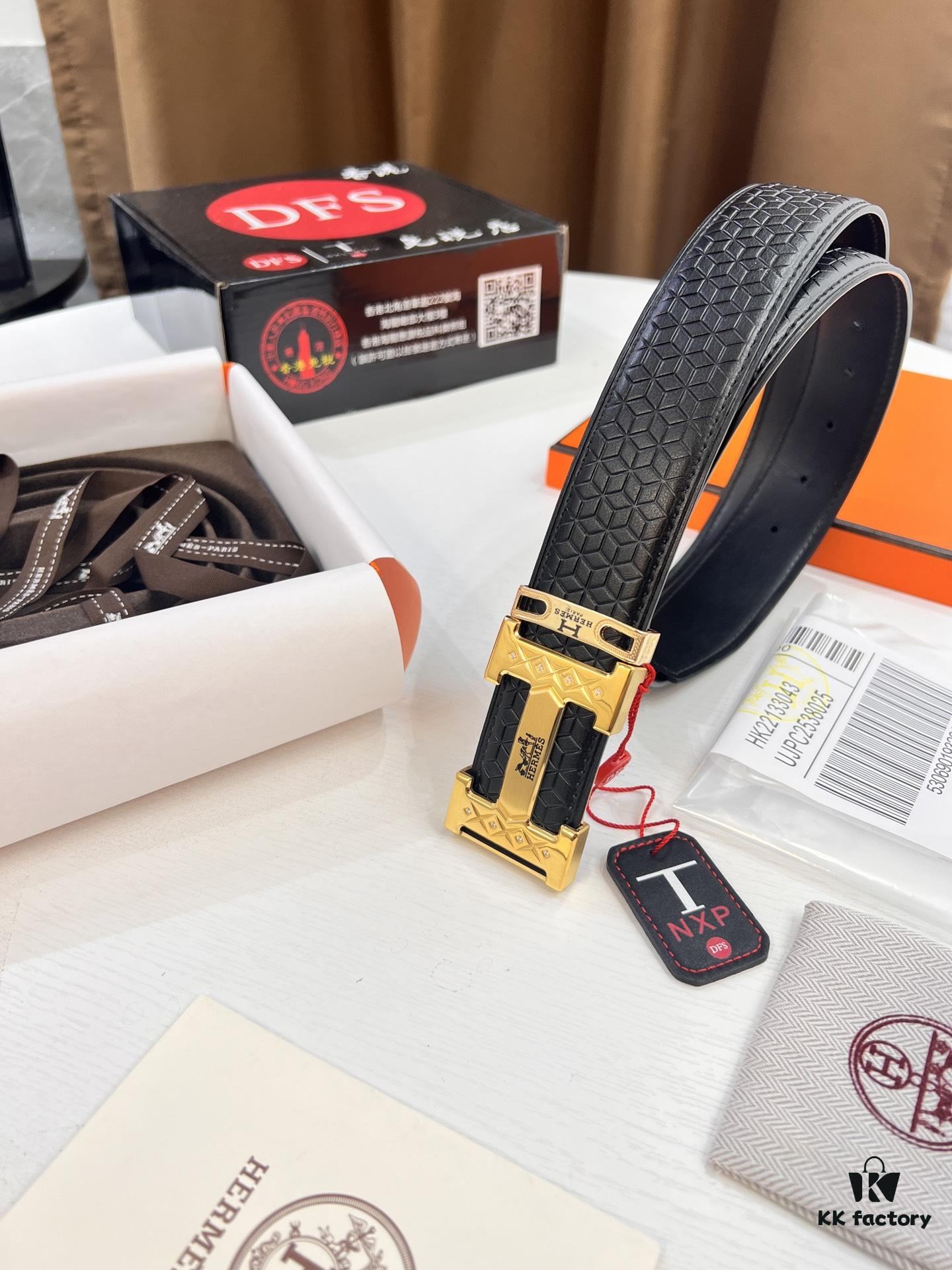 Hermès H Belt, Steel H Buckle with Paved Bricks, Imported Grain Top Layer Cowhide