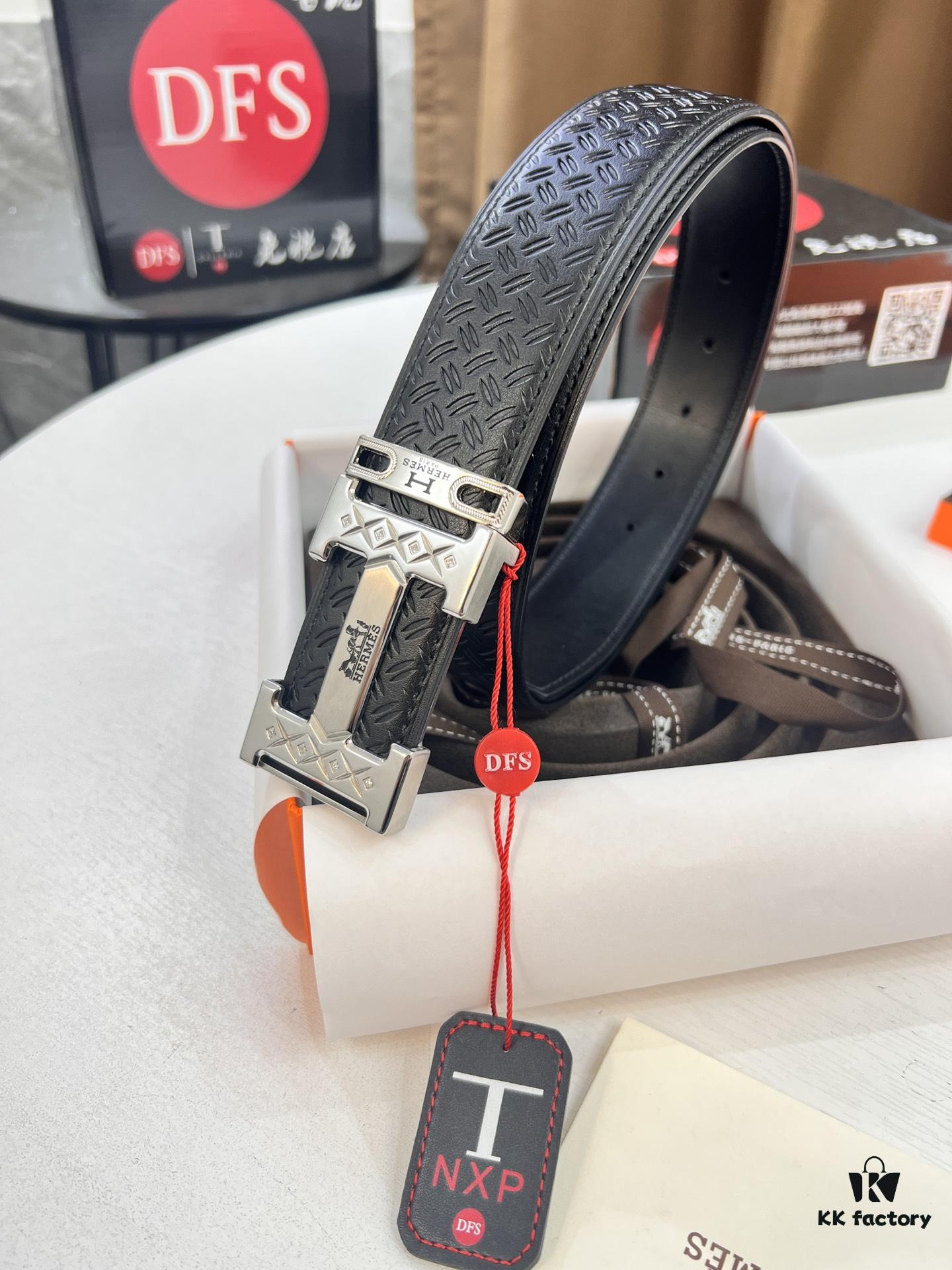 Hermes H Belt, Inlaid Brick Stainless Steel H Buckle, Imported Grain Top Layer Cowhide, 3.8cm Width, High-Quality Replica with NXP Chip Authentication