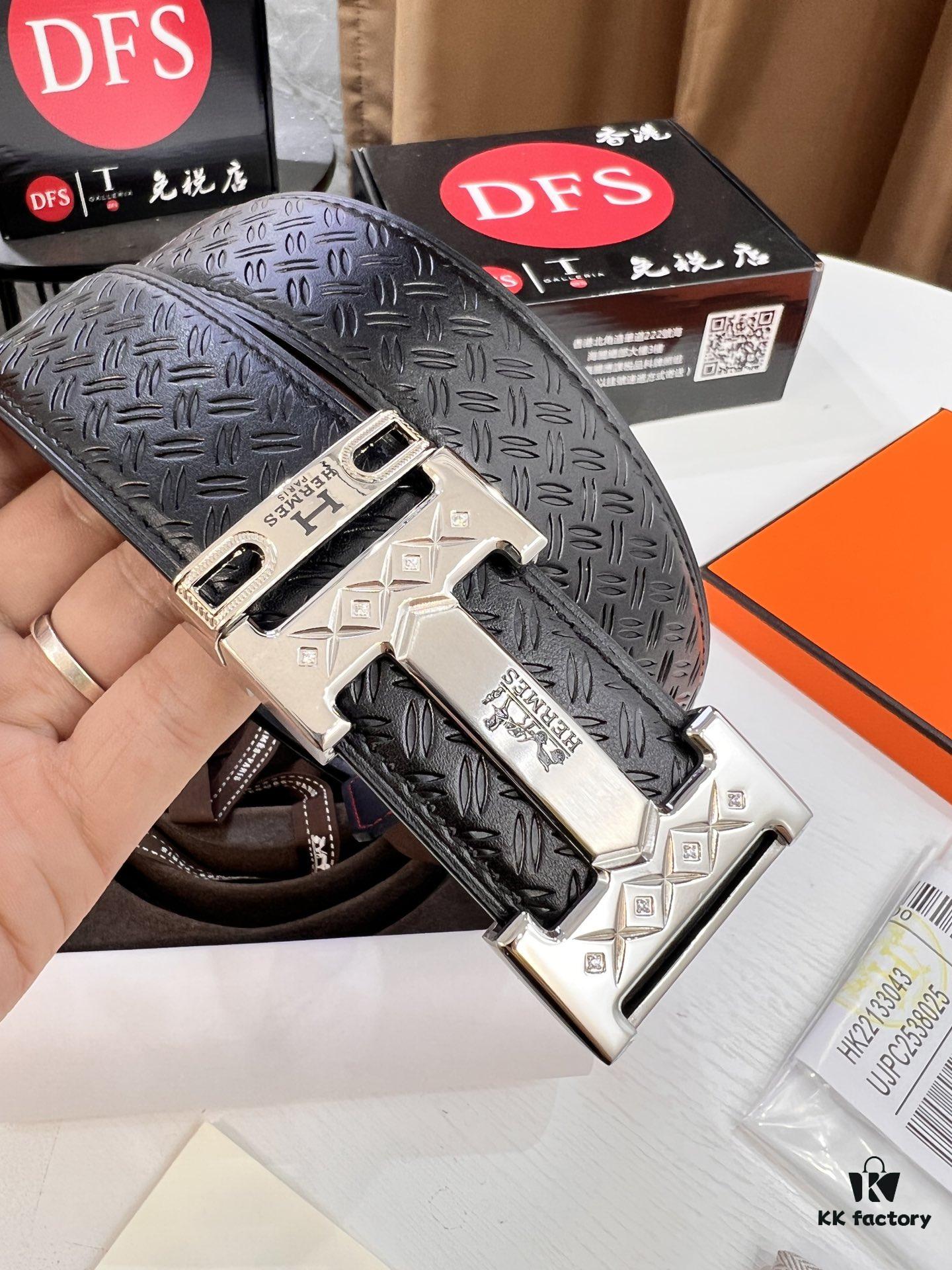 Hermes H Belt, Inlaid Brick Stainless Steel H Buckle, Imported Grain Top Layer Cowhide, 3.8cm Width, High-Quality Replica with NXP Chip Authentication