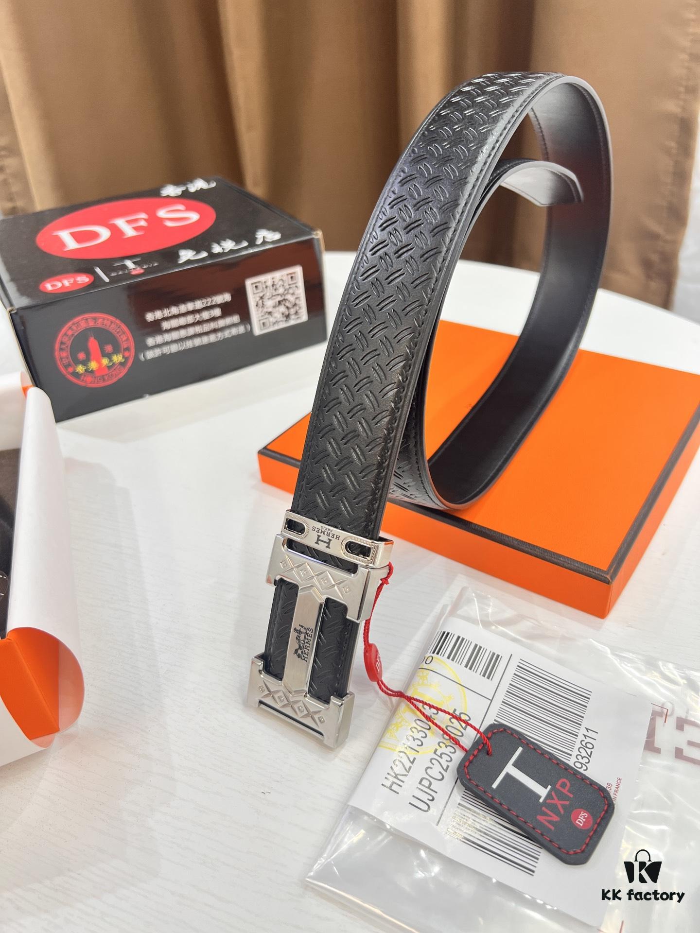 Hermes H Belt, Inlaid Brick Stainless Steel H Buckle, Imported Grain Top Layer Cowhide, 3.8cm Width, High-Quality Replica with NXP Chip Authentication