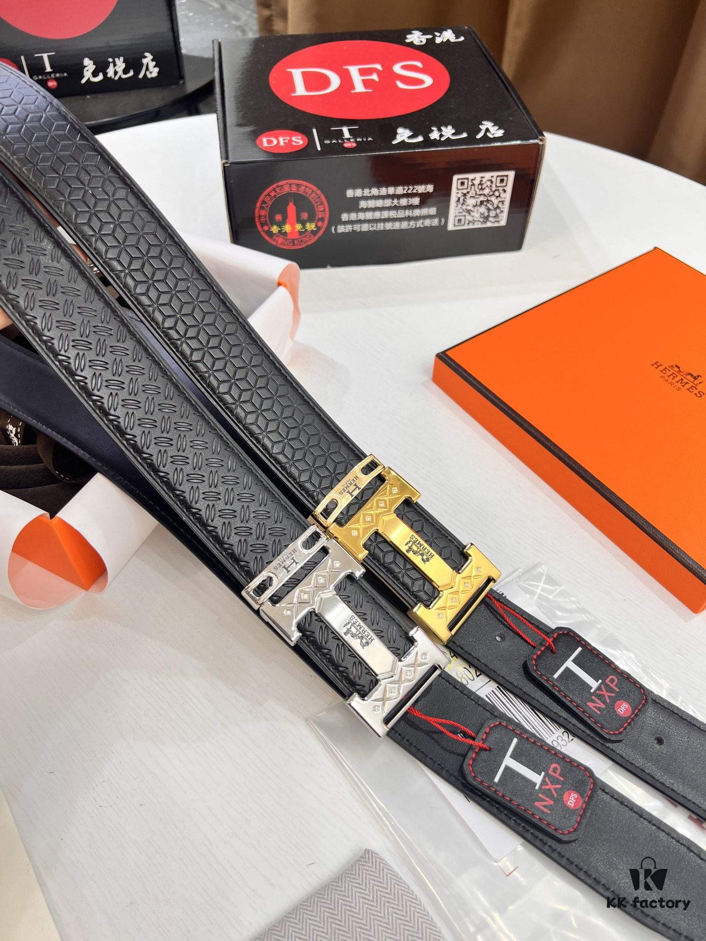 Hermes H Belt, Inlaid Brick Stainless Steel H Buckle, Imported Grain Top Layer Cowhide, 3.8cm Width, High-Quality Replica with NXP Chip Authentication