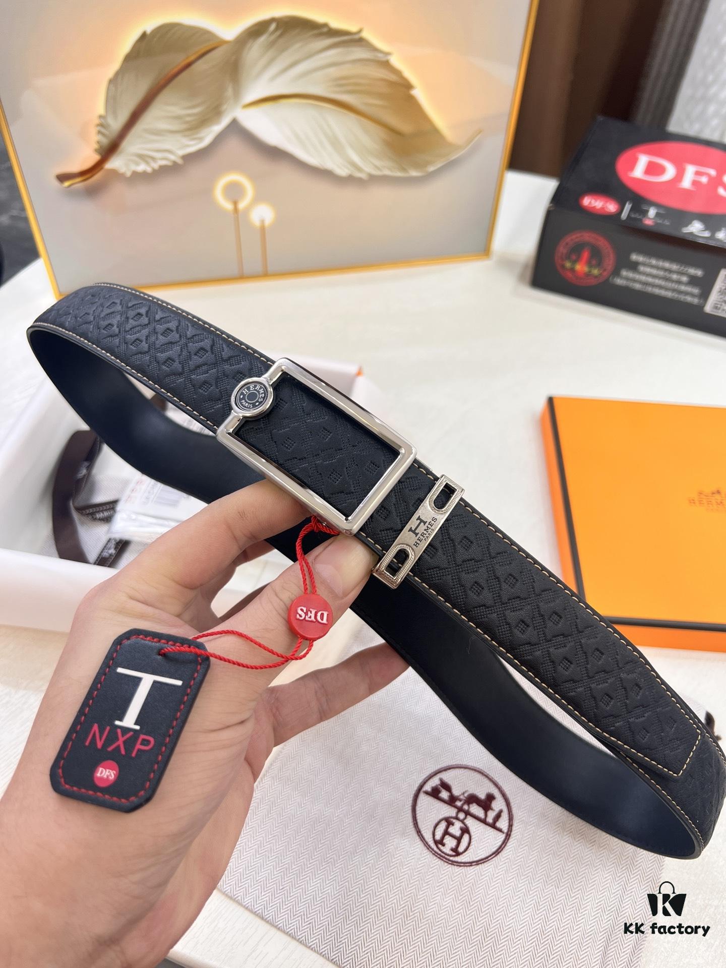 Hermès HH Original Factory Order. Hong Kong Duty-Free T Gift Box 🎁 (NXP Hangtag with Official Website Recognition, Genuine Anti-Counterfeit Chip) Precision Molded, Stainless Steel H Buckle, Automatic Closure Hardware: Top-Tier Leather Belt Suitable for Authentication