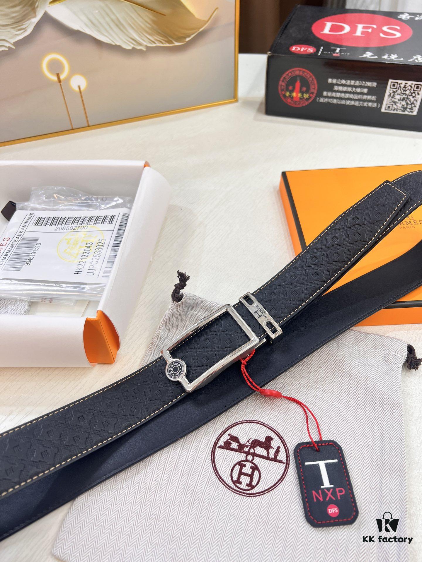 Hermès HH Original Factory Order. Hong Kong Duty-Free T Gift Box 🎁 (NXP Hangtag with Official Website Recognition, Genuine Anti-Counterfeit Chip) Precision Molded, Stainless Steel H Buckle, Automatic Closure Hardware: Top-Tier Leather Belt Suitable for Authentication