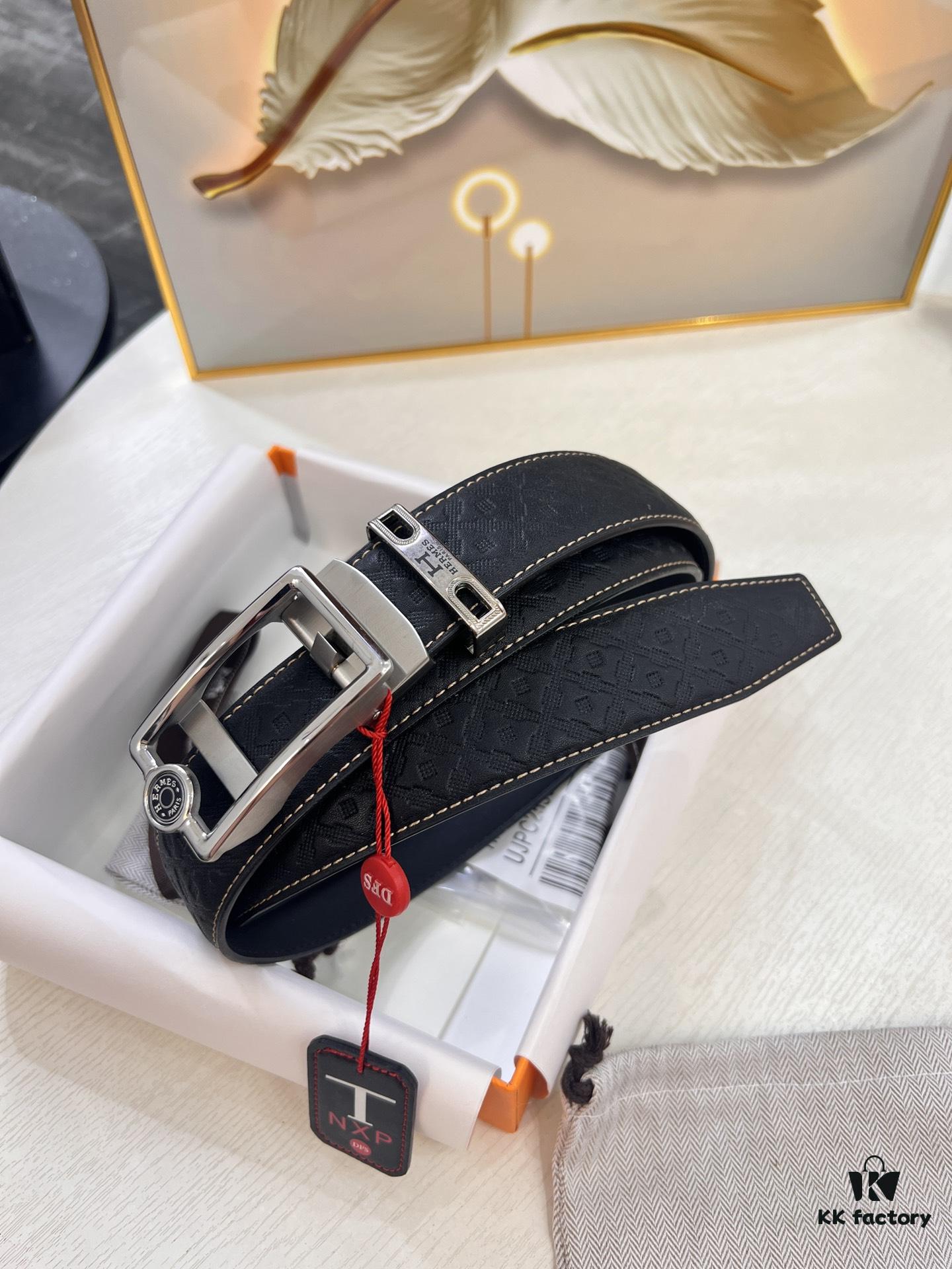 Hermès HH Original Factory Order. Hong Kong Duty-Free T Gift Box 🎁 (NXP Hangtag with Official Website Recognition, Genuine Anti-Counterfeit Chip) Precision Molded, Stainless Steel H Buckle, Automatic Closure Hardware: Top-Tier Leather Belt Suitable for Authentication