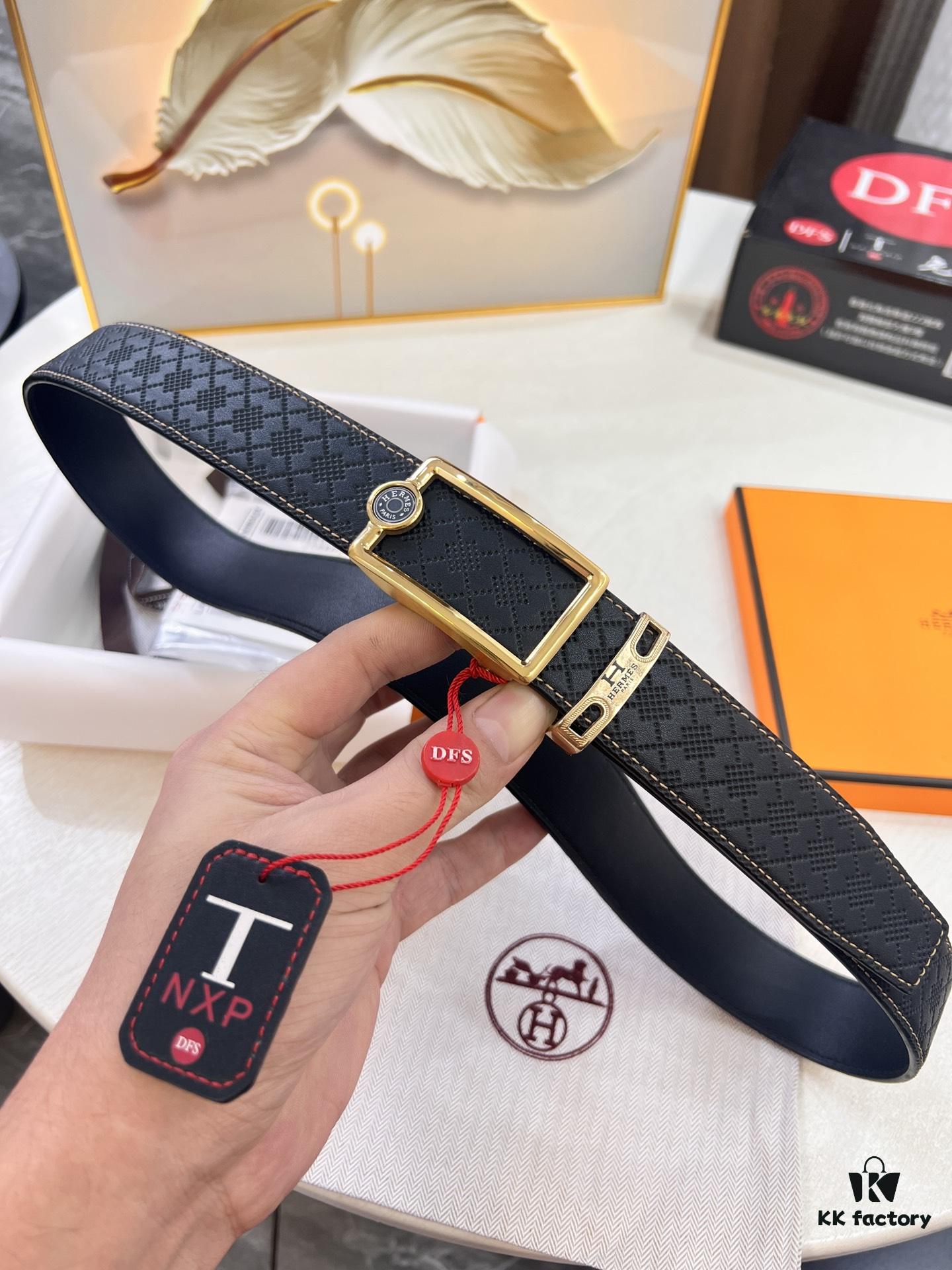 Hermès HH Original Factory Direct Purchase. Hong Kong Duty-Free T Gift Box 🎁 (NXP Hangtag with Verifiable Online Authentication, Genuine Anti-Counterfeit Chip) | Premium Automatic Buckle Leather Belt