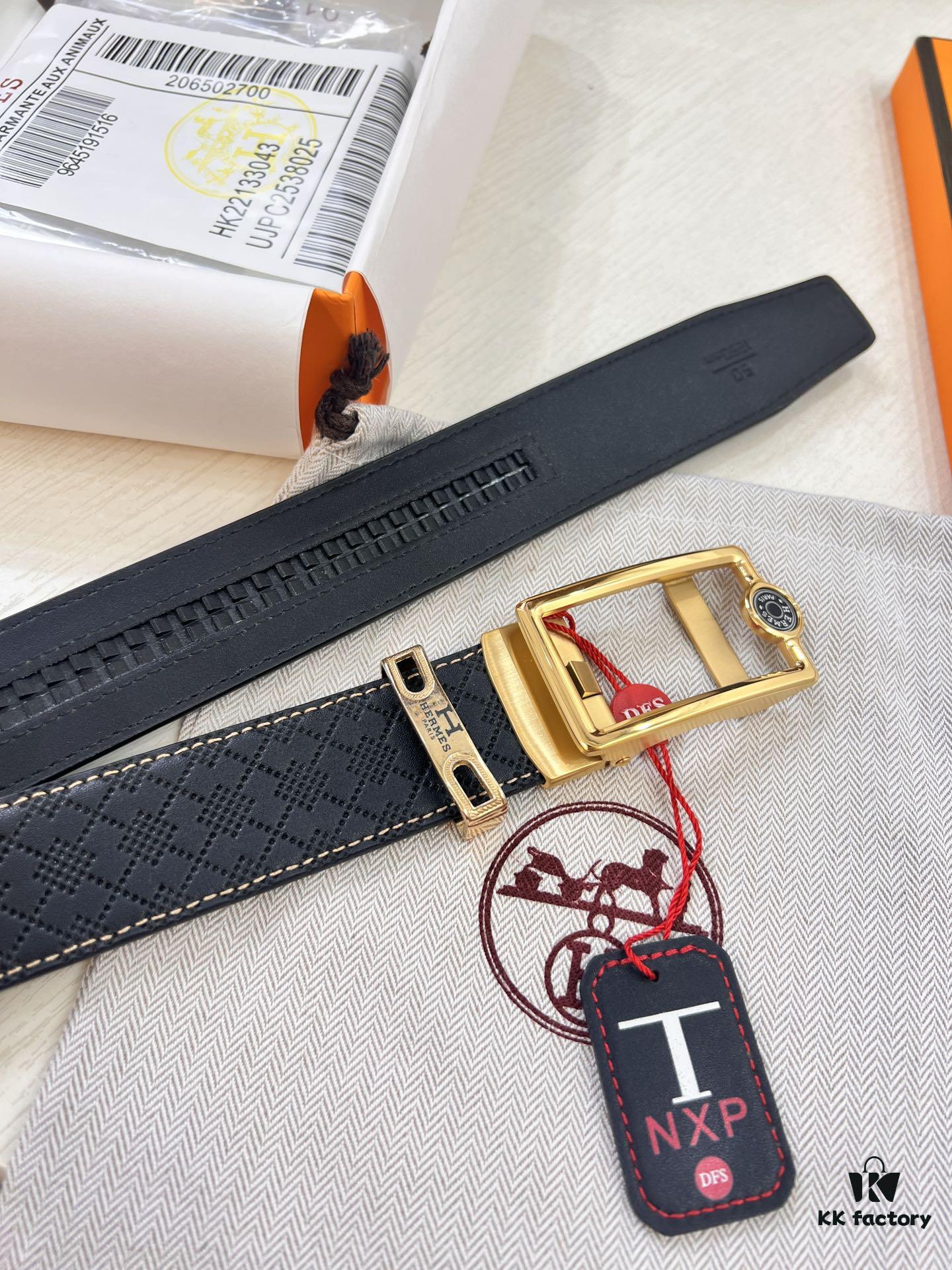 Hermès HH Original Factory Direct Purchase. Hong Kong Duty-Free T Gift Box 🎁 (NXP Hangtag with Verifiable Online Authentication, Genuine Anti-Counterfeit Chip) | Premium Automatic Buckle Leather Belt