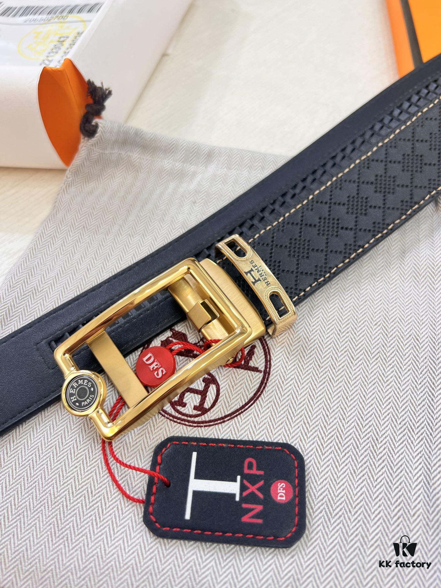 Hermès HH Original Factory Direct Purchase. Hong Kong Duty-Free T Gift Box 🎁 (NXP Hangtag with Verifiable Online Authentication, Genuine Anti-Counterfeit Chip) | Premium Automatic Buckle Leather Belt