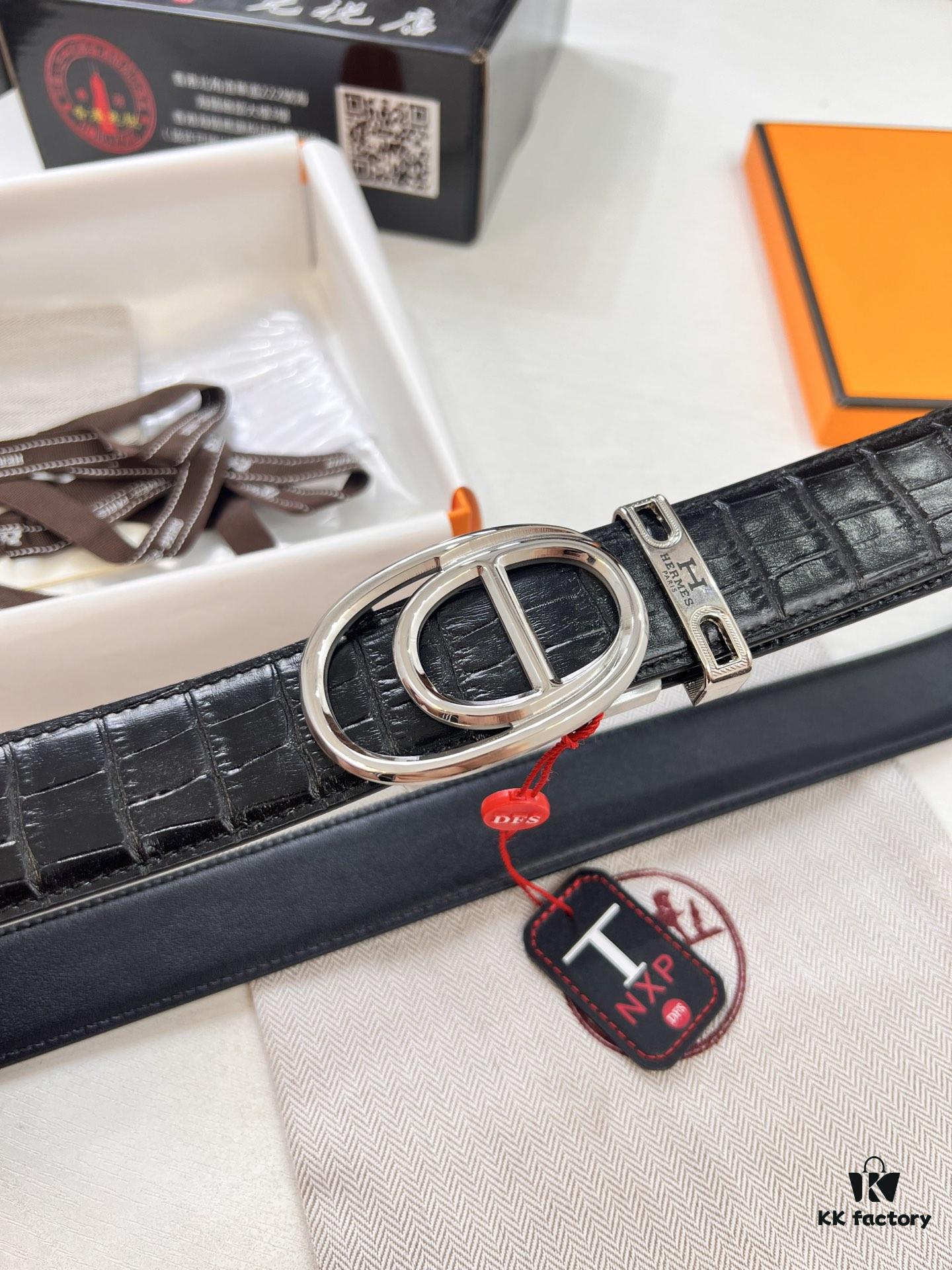 Hermès HH Original Factory Direct Order Belt - Italian Imported Crocodile Grain Top Layer Leather, Automatic Buckle, 3.5cm Width