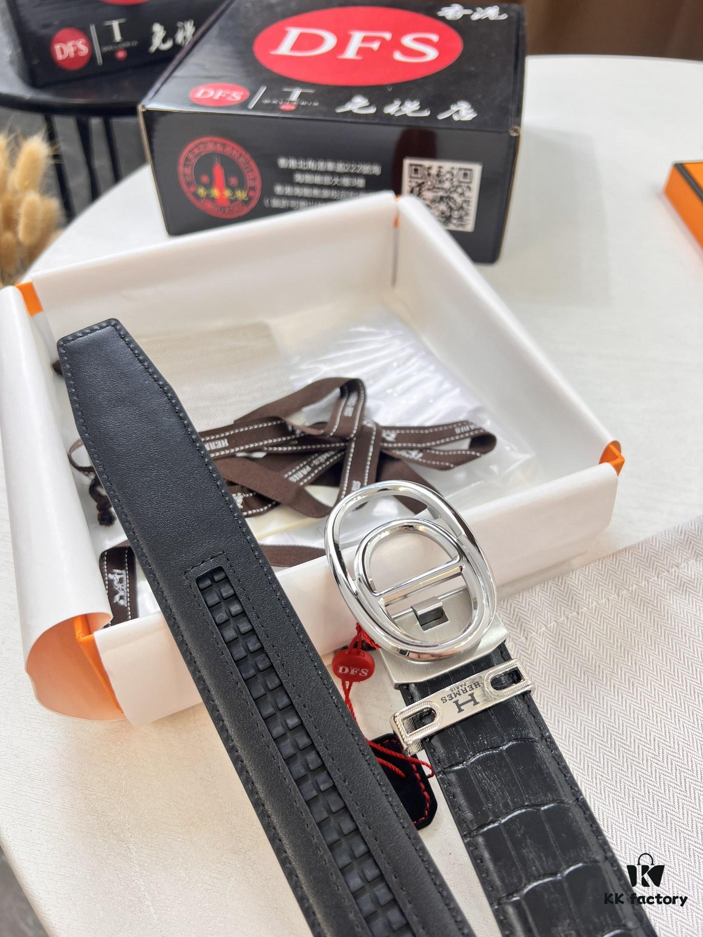 Hermès HH Original Factory Direct Order Belt - Italian Imported Crocodile Grain Top Layer Leather, Automatic Buckle, 3.5cm Width