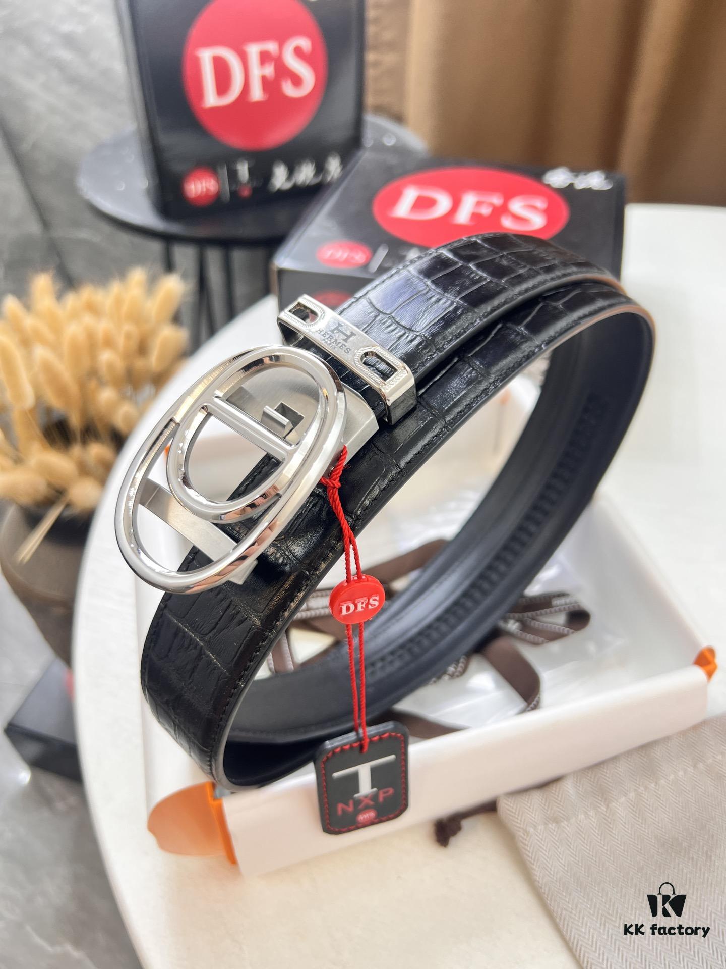 Hermès HH Original Factory Direct Order Belt - Italian Imported Crocodile Grain Top Layer Leather, Automatic Buckle, 3.5cm Width