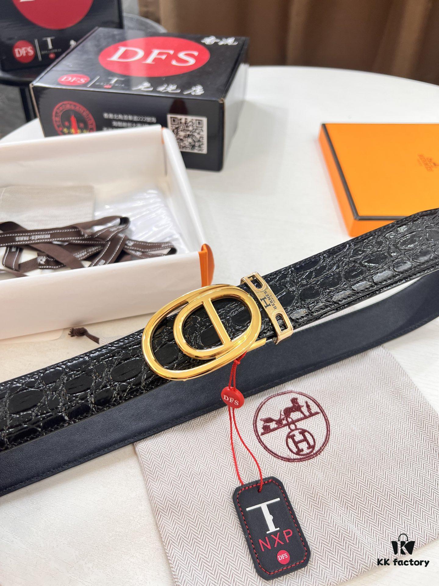 Hermès HH Original Factory Order, Hong Kong Duty-Free Gift Box (NXP RFID Tag Verifiable on Official Website, Authentic Anti-Counterfeit Chip), Italian Custom Imported Top-Layer Crocodile-Textured Calfskin, Automatic Sliding Buckle, Smooth Grain Calfskin Strap, Fashion Runway Style, Top-Tier Duty-Free Purchase Level, Comparable to Genuine, 3.5cm Width, Guaranteed Quality