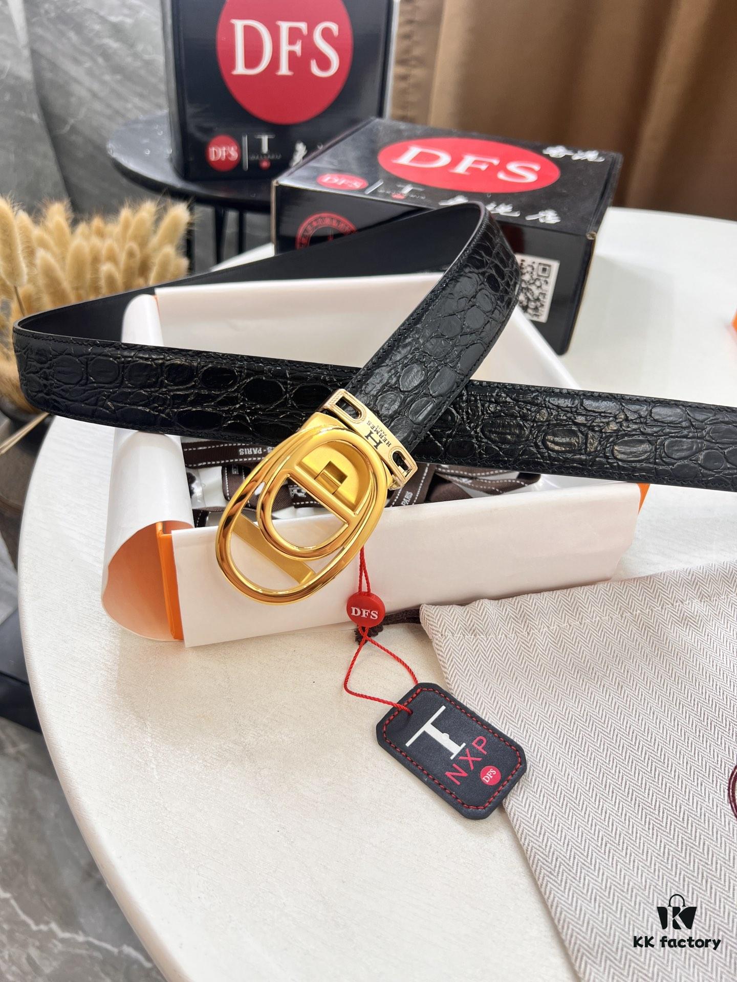 Hermès HH Original Factory Order, Hong Kong Duty-Free Gift Box (NXP RFID Tag Verifiable on Official Website, Authentic Anti-Counterfeit Chip), Italian Custom Imported Top-Layer Crocodile-Textured Calfskin, Automatic Sliding Buckle, Smooth Grain Calfskin Strap, Fashion Runway Style, Top-Tier Duty-Free Purchase Level, Comparable to Genuine, 3.5cm Width, Guaranteed Quality