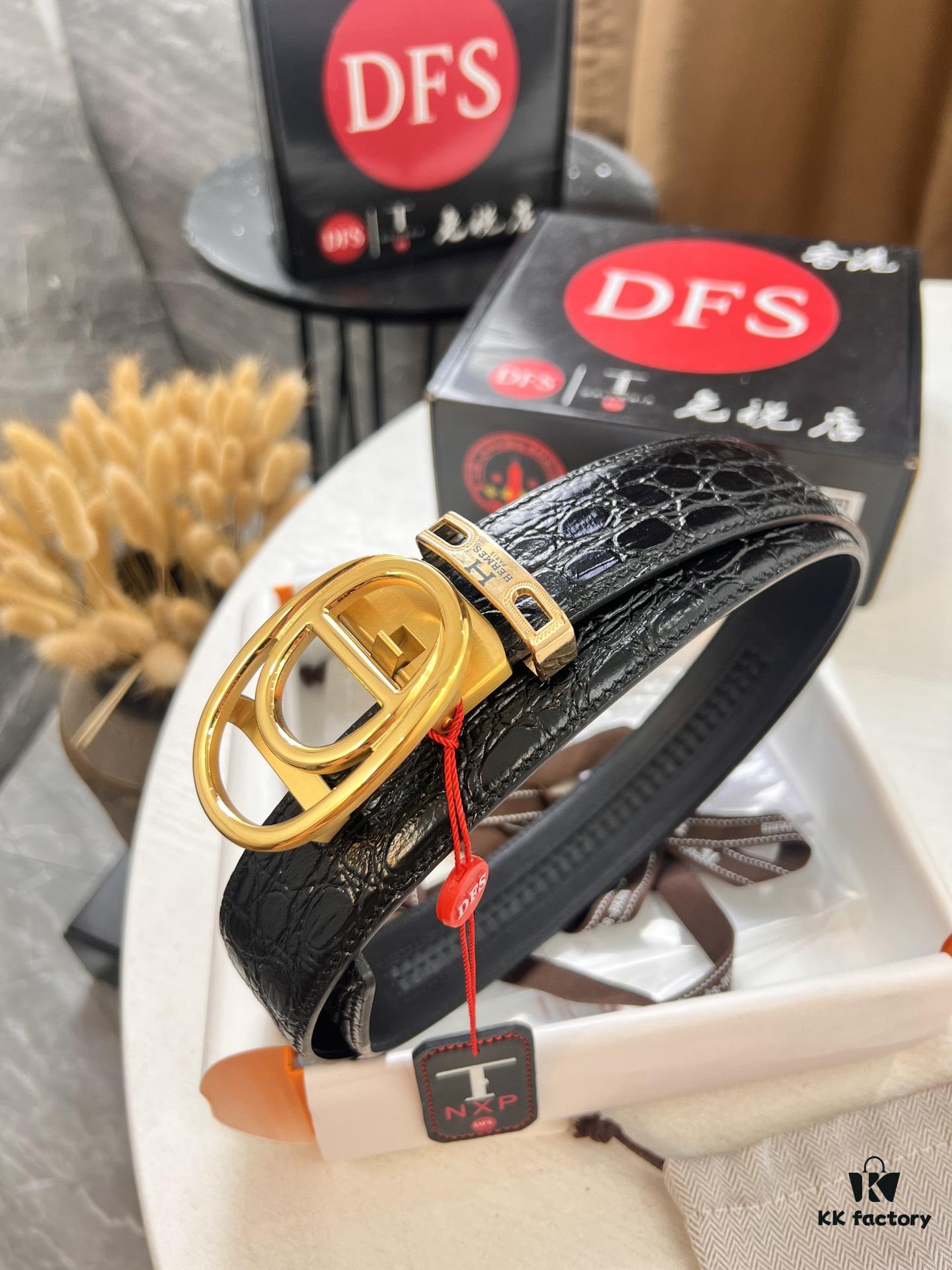 Hermès HH Original Factory Order, Hong Kong Duty-Free Gift Box (NXP RFID Tag Verifiable on Official Website, Authentic Anti-Counterfeit Chip), Italian Custom Imported Top-Layer Crocodile-Textured Calfskin, Automatic Sliding Buckle, Smooth Grain Calfskin Strap, Fashion Runway Style, Top-Tier Duty-Free Purchase Level, Comparable to Genuine, 3.5cm Width, Guaranteed Quality