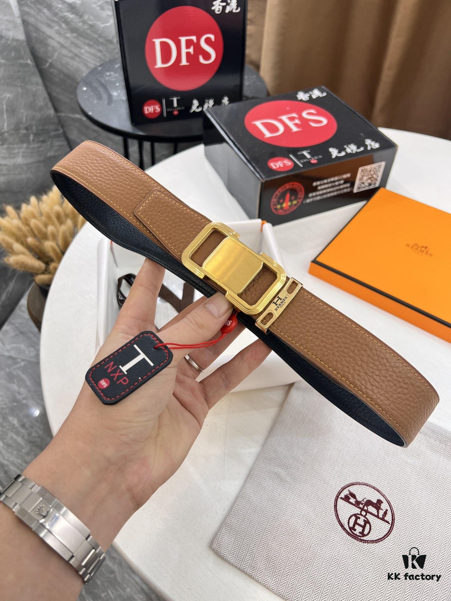 Hermès H Belt, ZP Molded Stainless Steel Hardware with Electroplated Pattern, Full-Grain Calfskin Leather, Reversible Design, 3.8cm Width