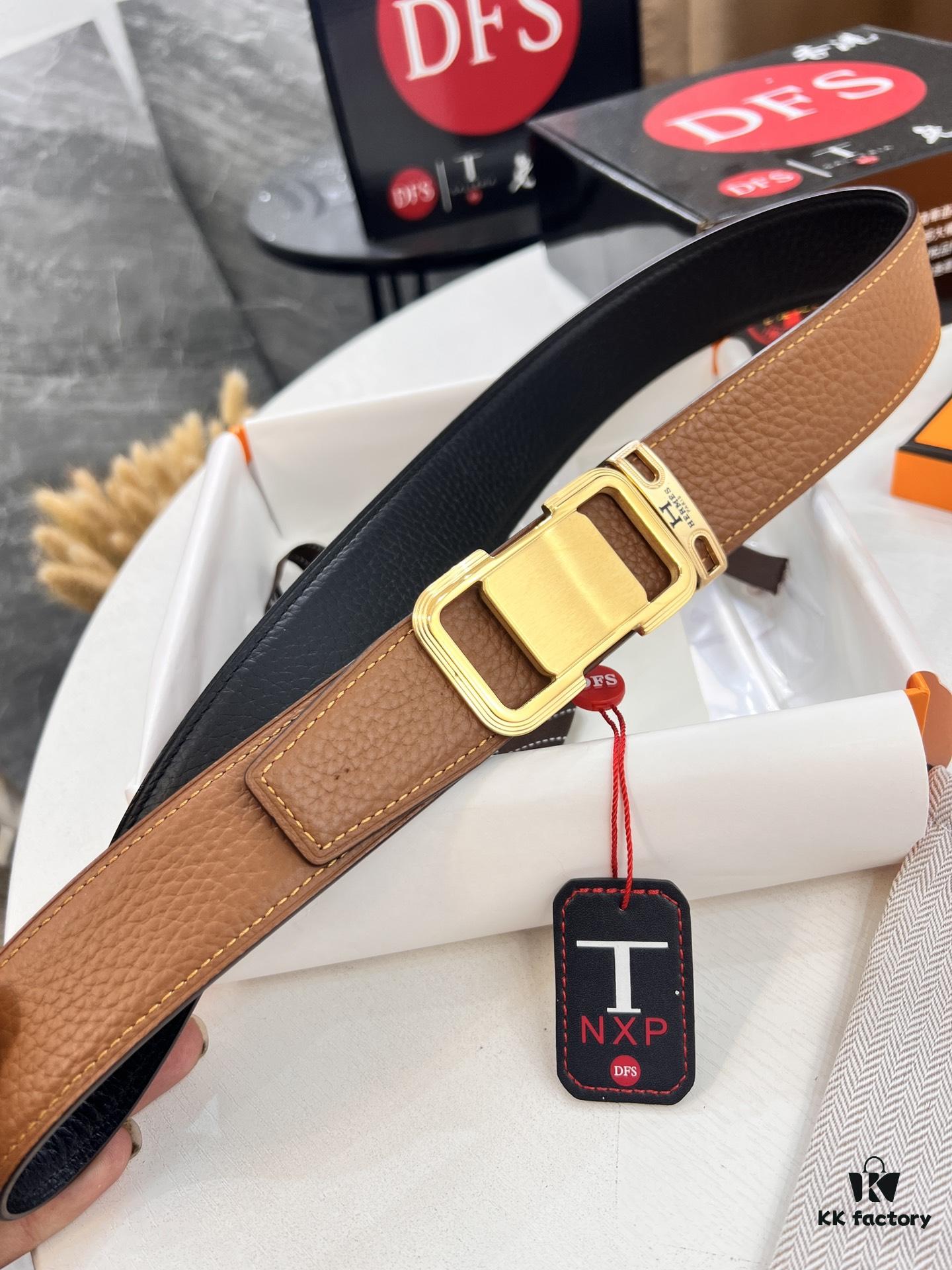 Hermès H Belt, ZP Molded Stainless Steel Hardware with Electroplated Pattern, Full-Grain Calfskin Leather, Reversible Design, 3.8cm Width