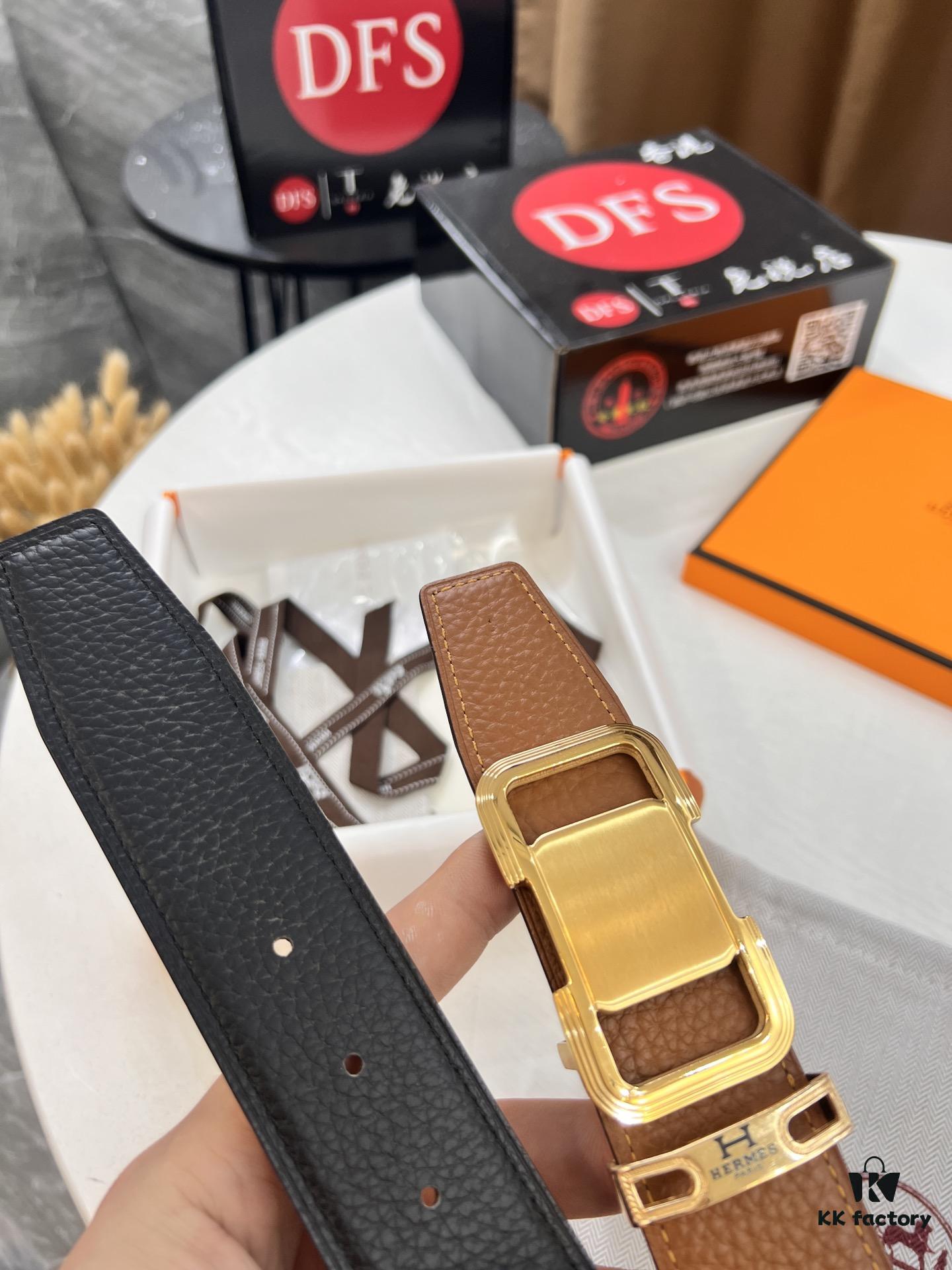 Hermès H Belt, ZP Molded Stainless Steel Hardware with Electroplated Pattern, Full-Grain Calfskin Leather, Reversible Design, 3.8cm Width