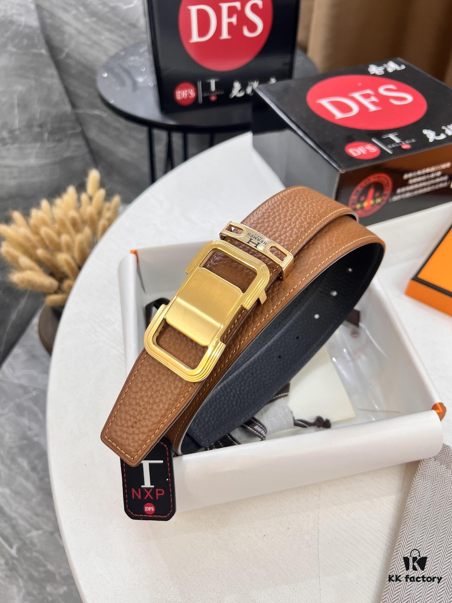 Hermès H Belt, ZP Molded Stainless Steel Hardware with Electroplated Pattern, Full-Grain Calfskin Leather, Reversible Design, 3.8cm Width