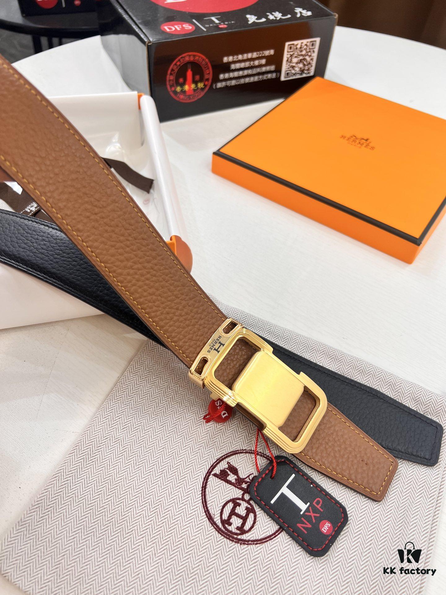 Hermès H Belt, ZP Molded Stainless Steel Hardware with Electroplated Pattern, Full-Grain Calfskin Leather, Reversible Design, 3.8cm Width