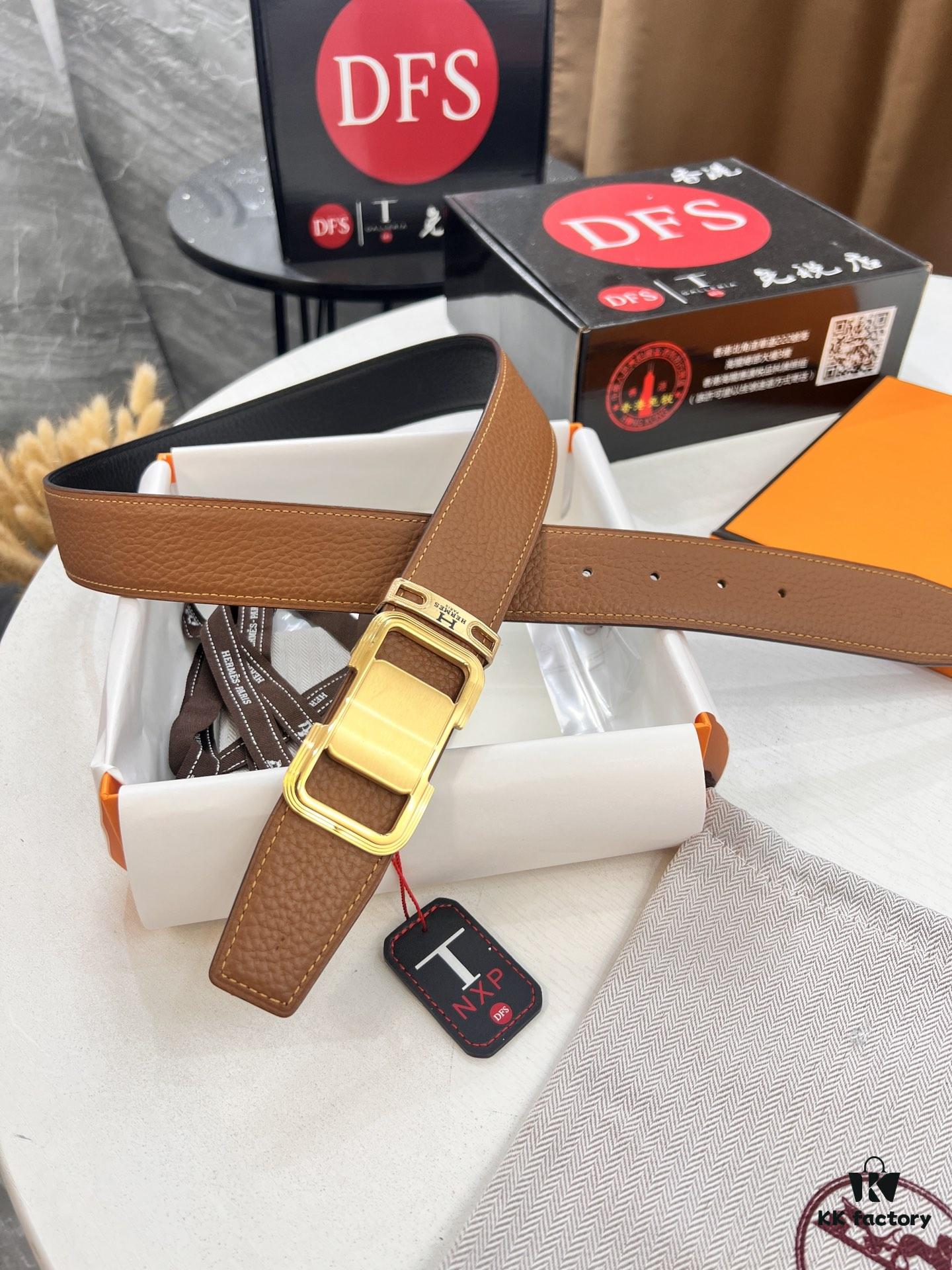 Hermès H Belt, ZP Molded Stainless Steel Hardware with Electroplated Pattern, Full-Grain Calfskin Leather, Reversible Design, 3.8cm Width