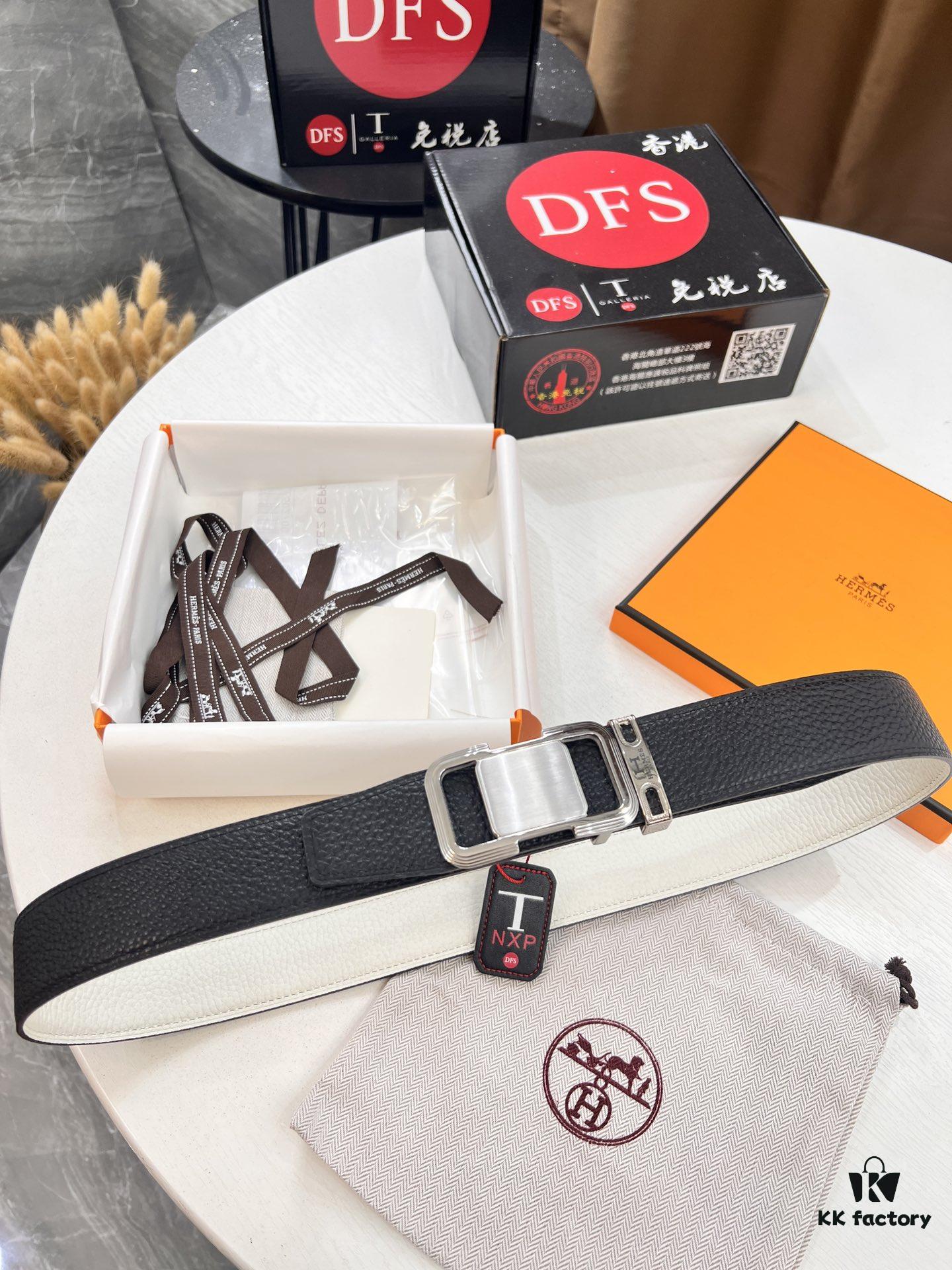 Hermès H Belt, ZP Molded Stainless Steel Hardware with Electroplated Pattern, Full-Grain Calfskin Leather, Reversible Design, 3.8cm Width