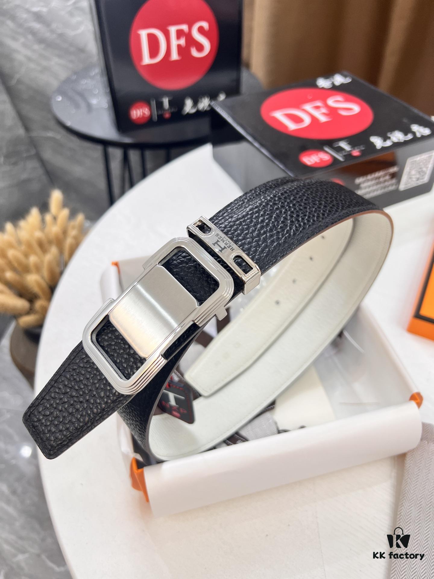 Hermès H Belt, ZP Molded Stainless Steel Hardware with Electroplated Pattern, Full-Grain Calfskin Leather, Reversible Design, 3.8cm Width