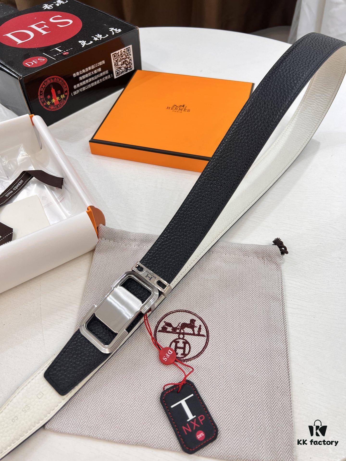 Hermès H Belt, ZP Molded Stainless Steel Hardware with Electroplated Pattern, Full-Grain Calfskin Leather, Reversible Design, 3.8cm Width