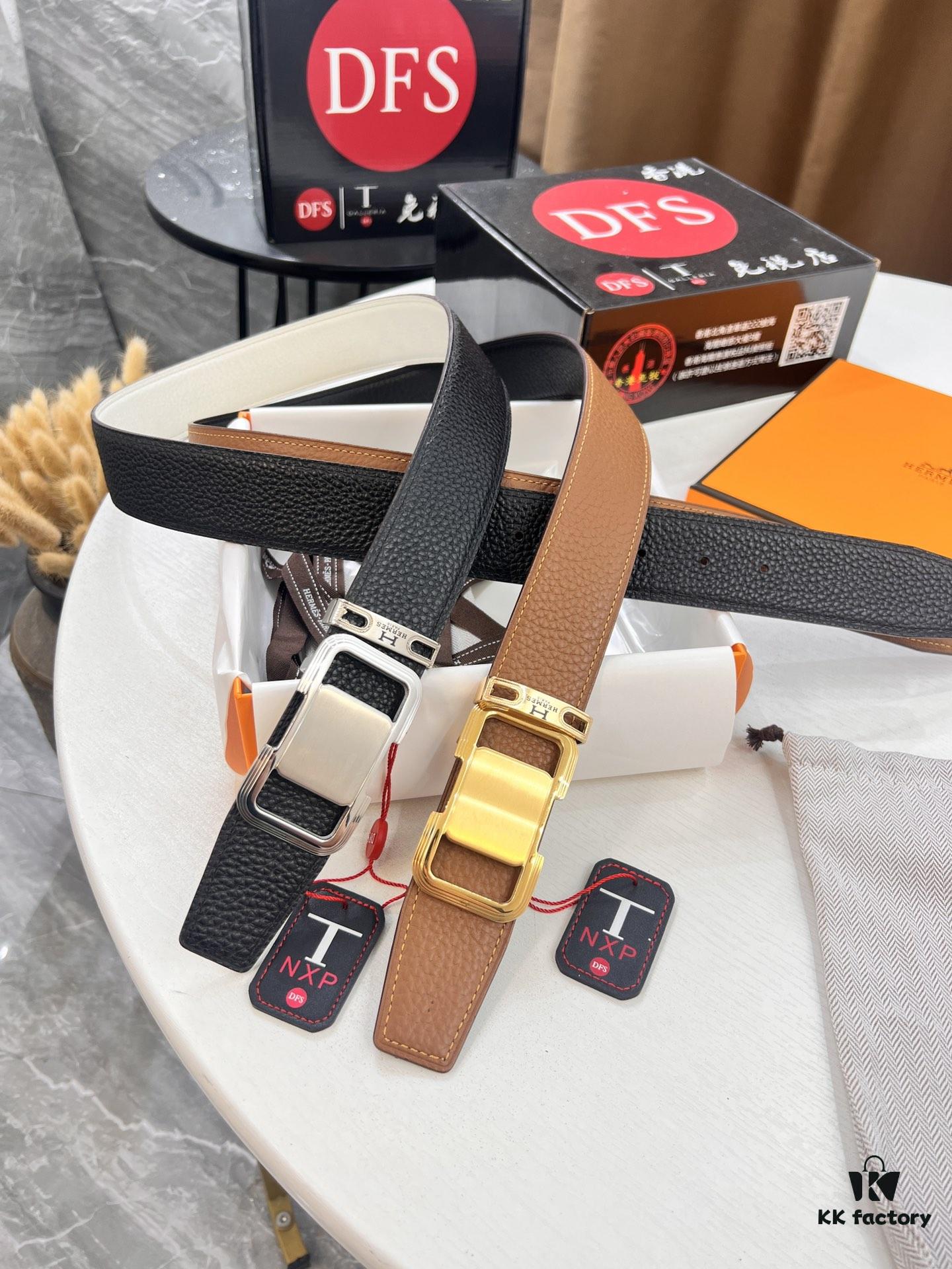 Hermès H Belt, ZP Molded Stainless Steel Hardware with Electroplated Pattern, Full-Grain Calfskin Leather, Reversible Design, 3.8cm Width