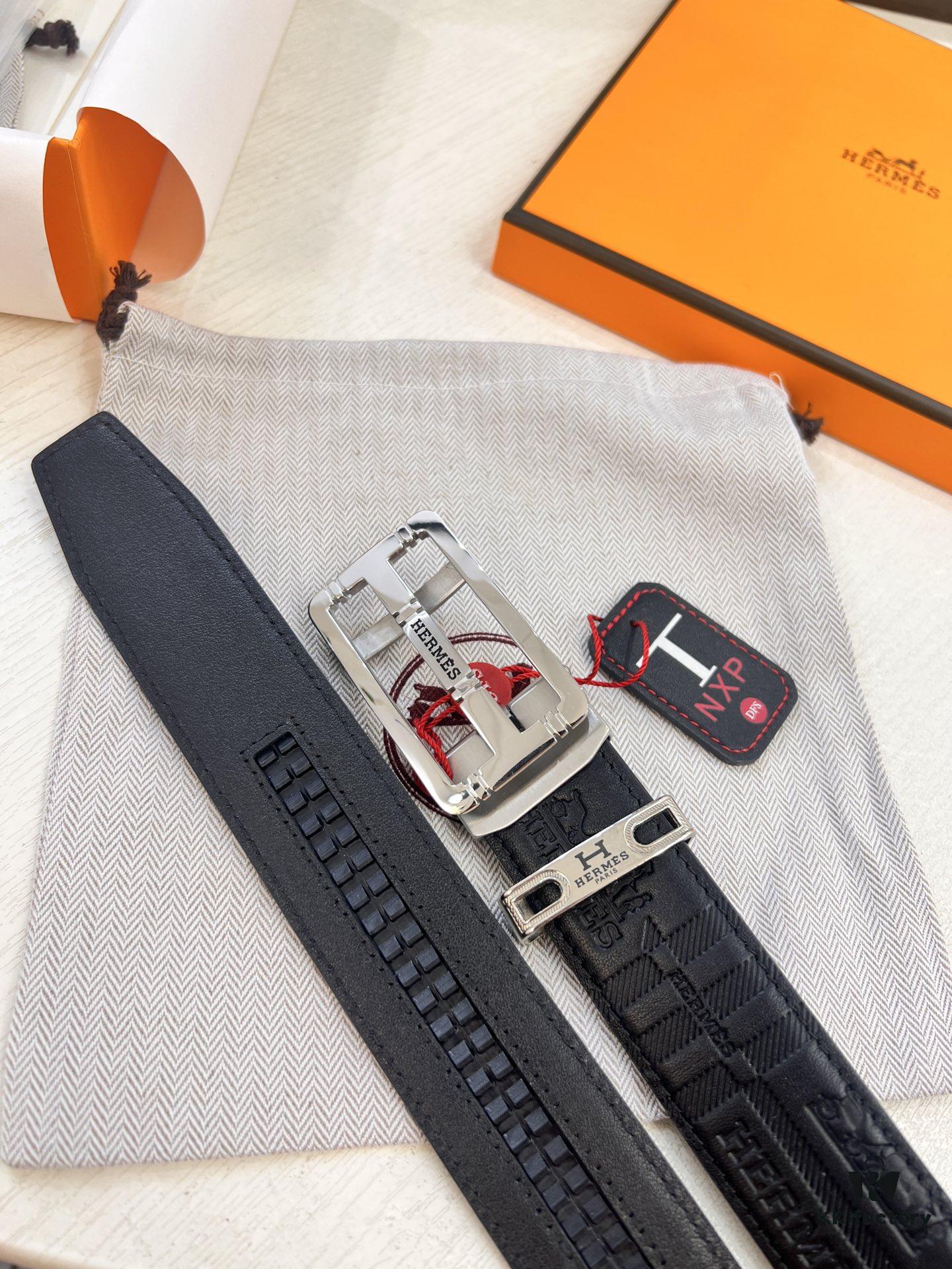 Hermès HH Original Factory Order Boxer Shorts - Italian Imported Full-Grain Calfskin with Embossed Pattern, Automatic Buckle, 3.5cm Width, Luxury Duty-Free Level