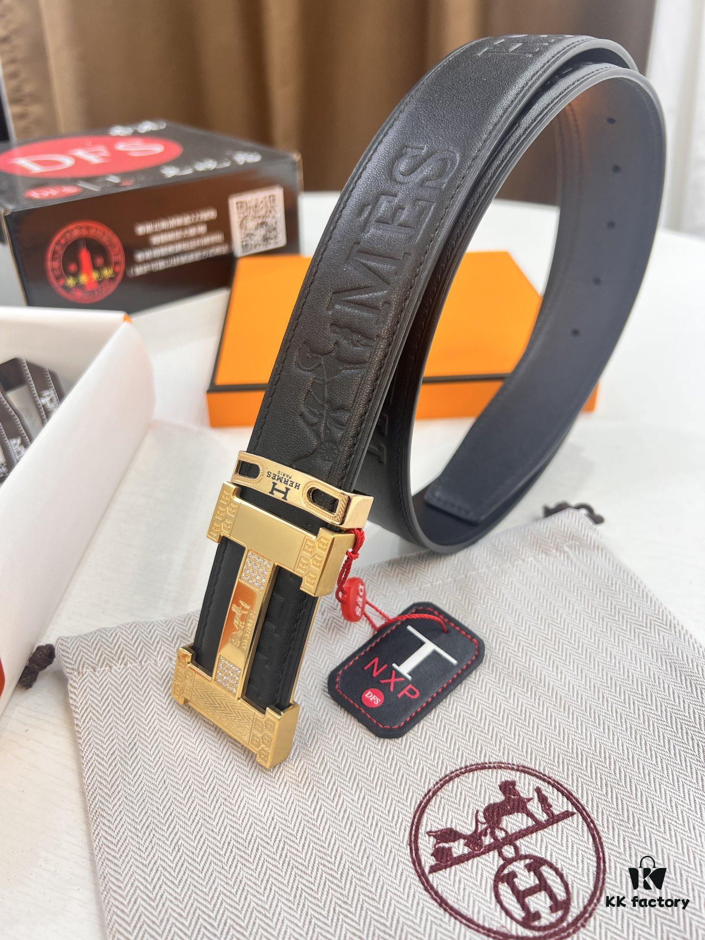 Hermès H Belt, New Arrival with Paved Steel H Buckle, Full Grain Calfskin Leather, 3.8cm Width, Top Quality