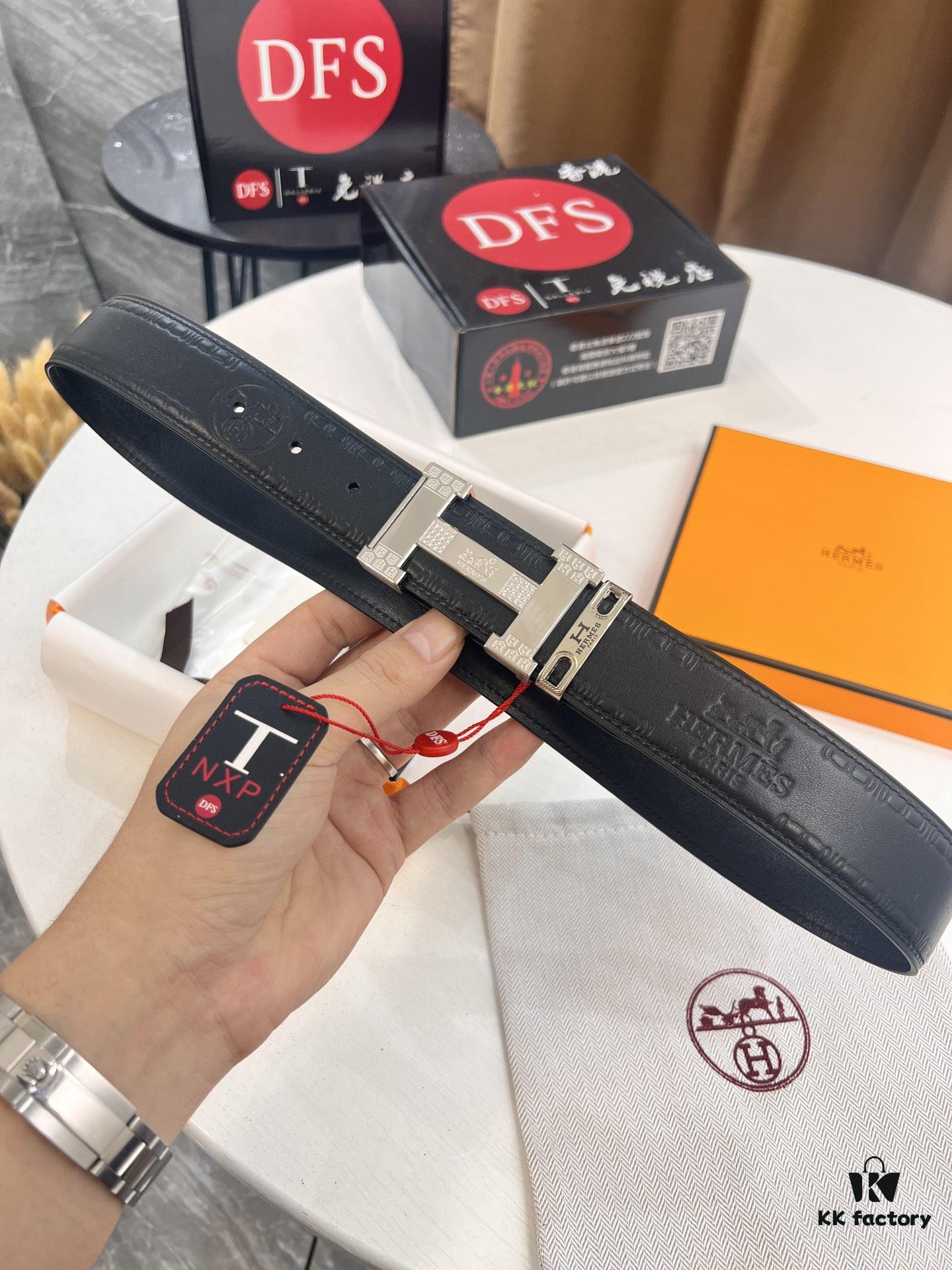 Hermès H Belt, New Arrival, Stainless Steel H Buckle with Paved Stones, ZP Synchronized Engraved Logo, Genuine Imported Top Layer Calfskin Leather