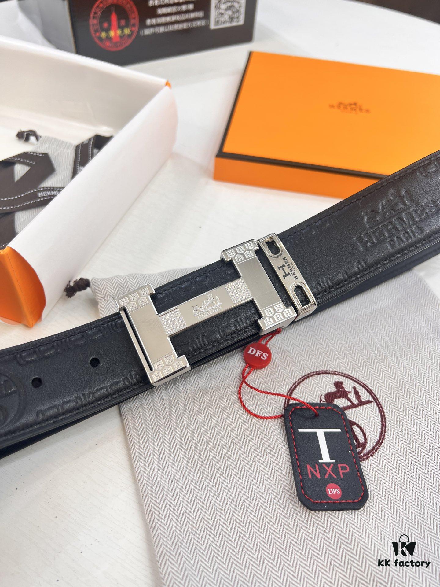 Hermès H Belt, New Arrival, Stainless Steel H Buckle with Paved Stones, ZP Synchronized Engraved Logo, Genuine Imported Top Layer Calfskin Leather