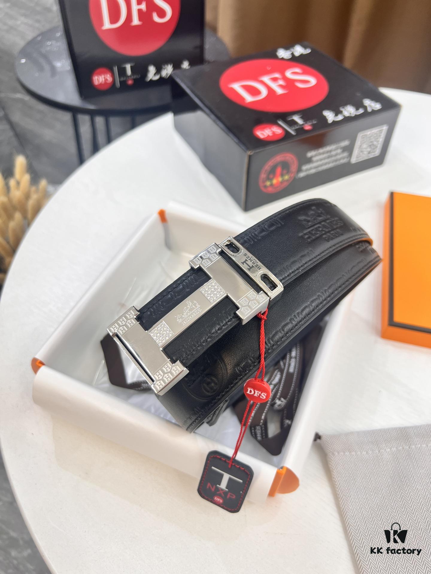 Hermès H Belt, New Arrival, Stainless Steel H Buckle with Paved Stones, ZP Synchronized Engraved Logo, Genuine Imported Top Layer Calfskin Leather