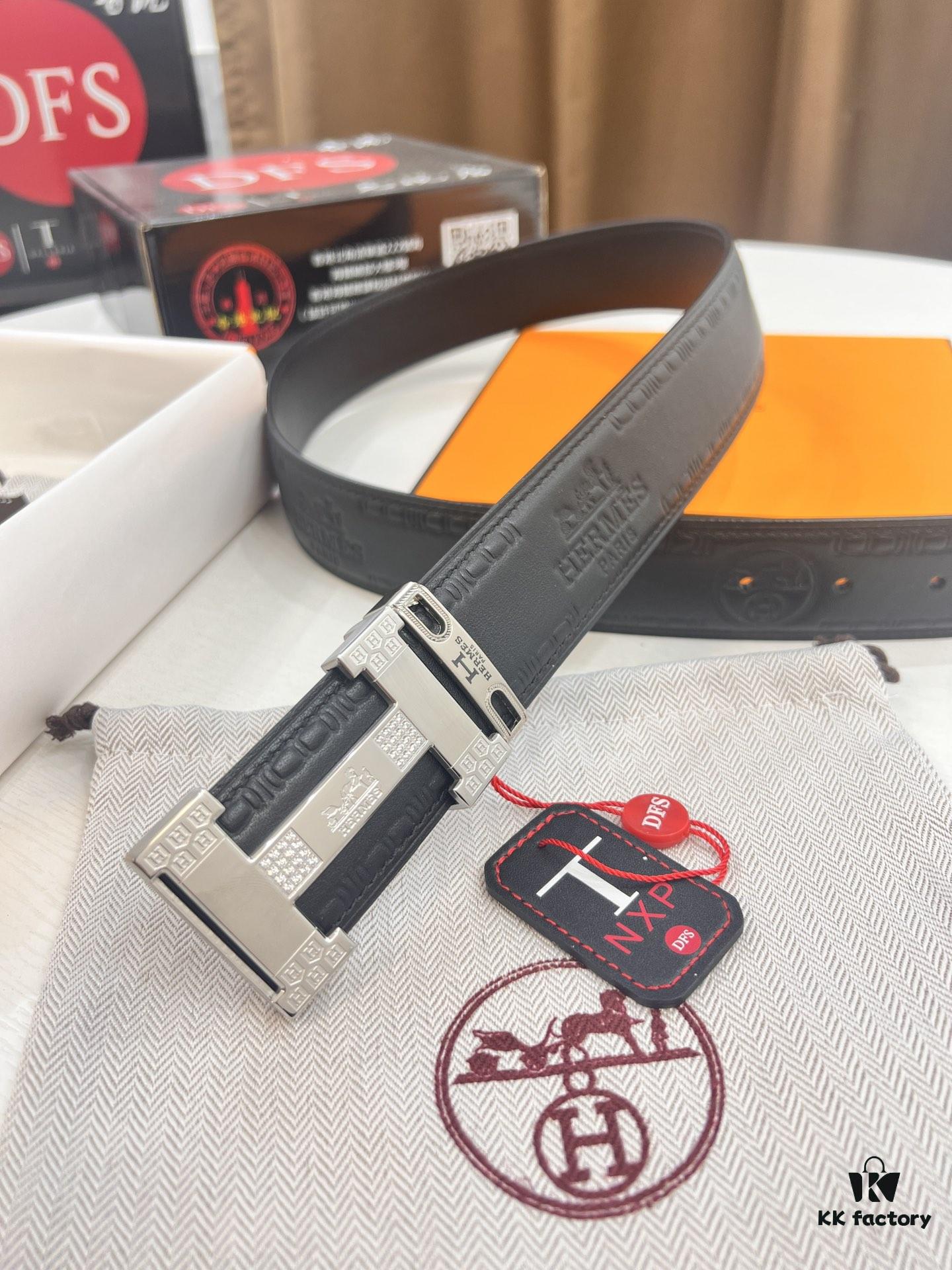 Hermès H Belt, New Arrival, Stainless Steel H Buckle with Paved Stones, ZP Synchronized Engraved Logo, Genuine Imported Top Layer Calfskin Leather