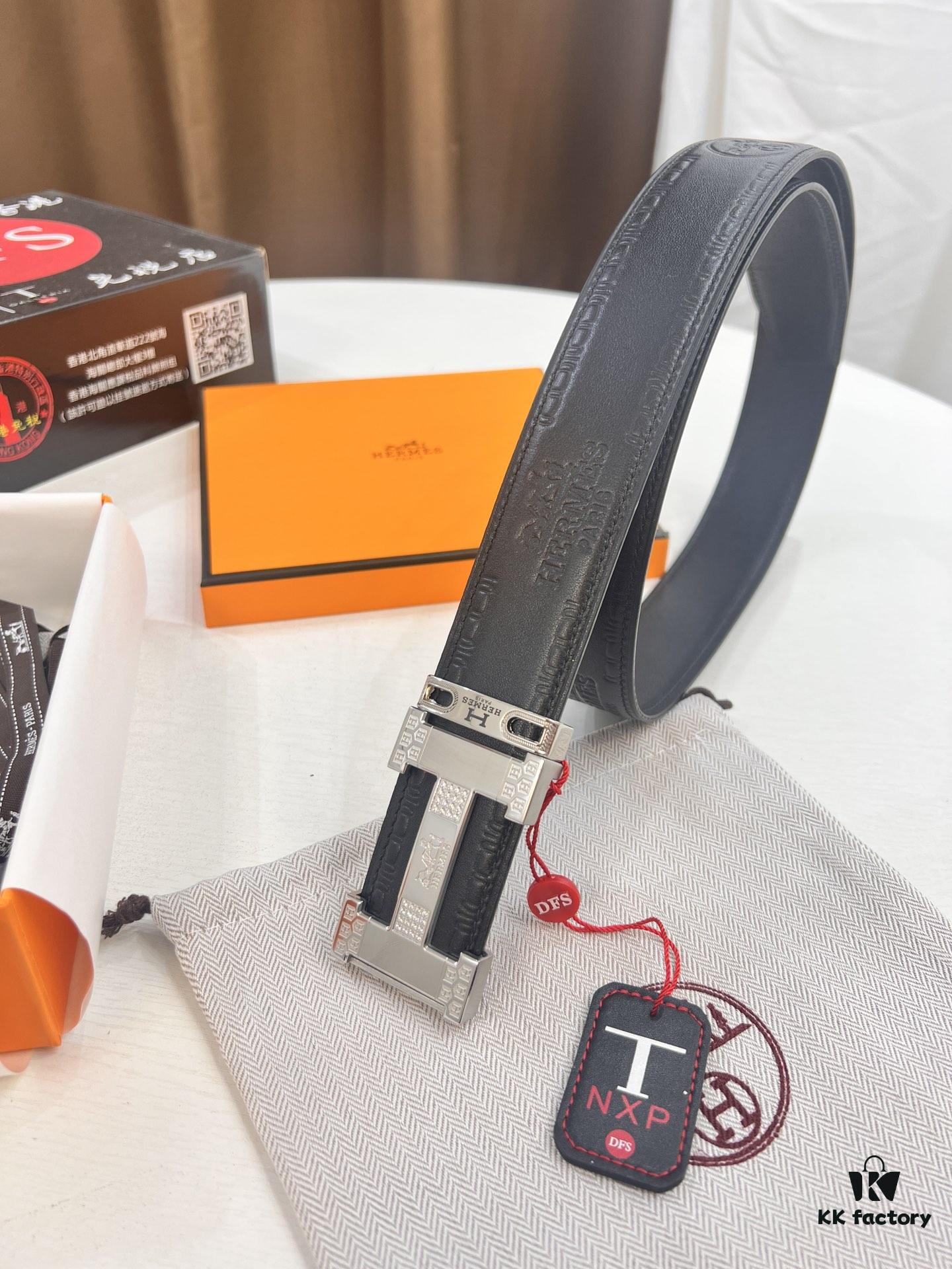 Hermès H Belt, New Arrival, Stainless Steel H Buckle with Paved Stones, ZP Synchronized Engraved Logo, Genuine Imported Top Layer Calfskin Leather