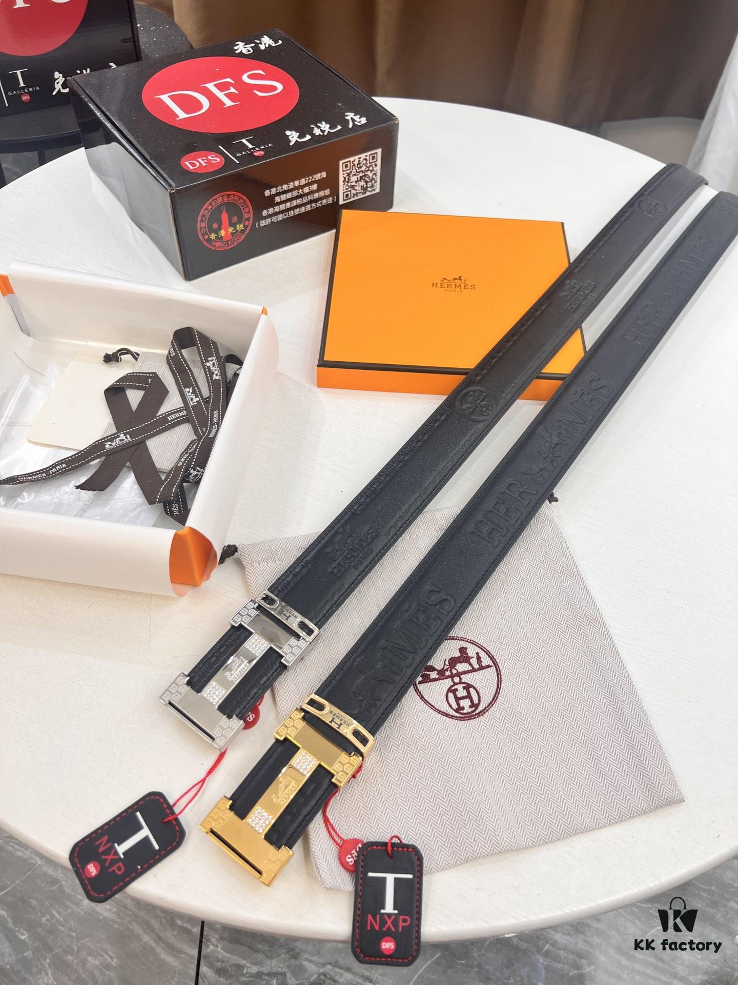 Hermès H Belt, New Arrival, Stainless Steel H Buckle with Paved Stones, ZP Synchronized Engraved Logo, Genuine Imported Top Layer Calfskin Leather