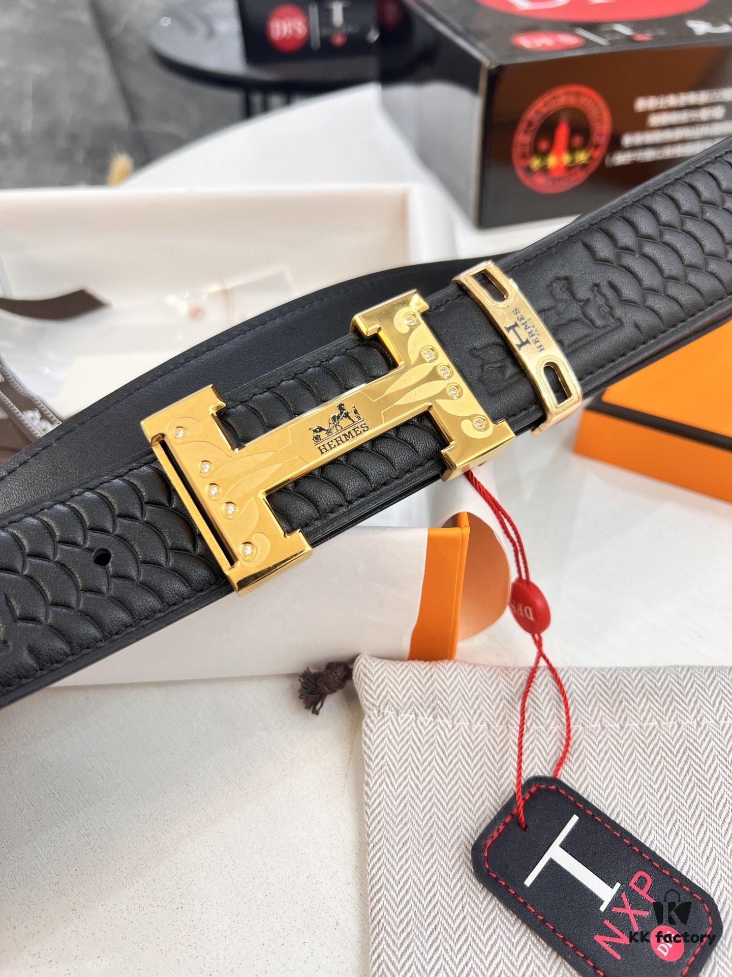 Hermès H Belt, New Arrival with Inlaid Brick Stainless Steel H Buckle, ZP-Synchronized Engraved Logo