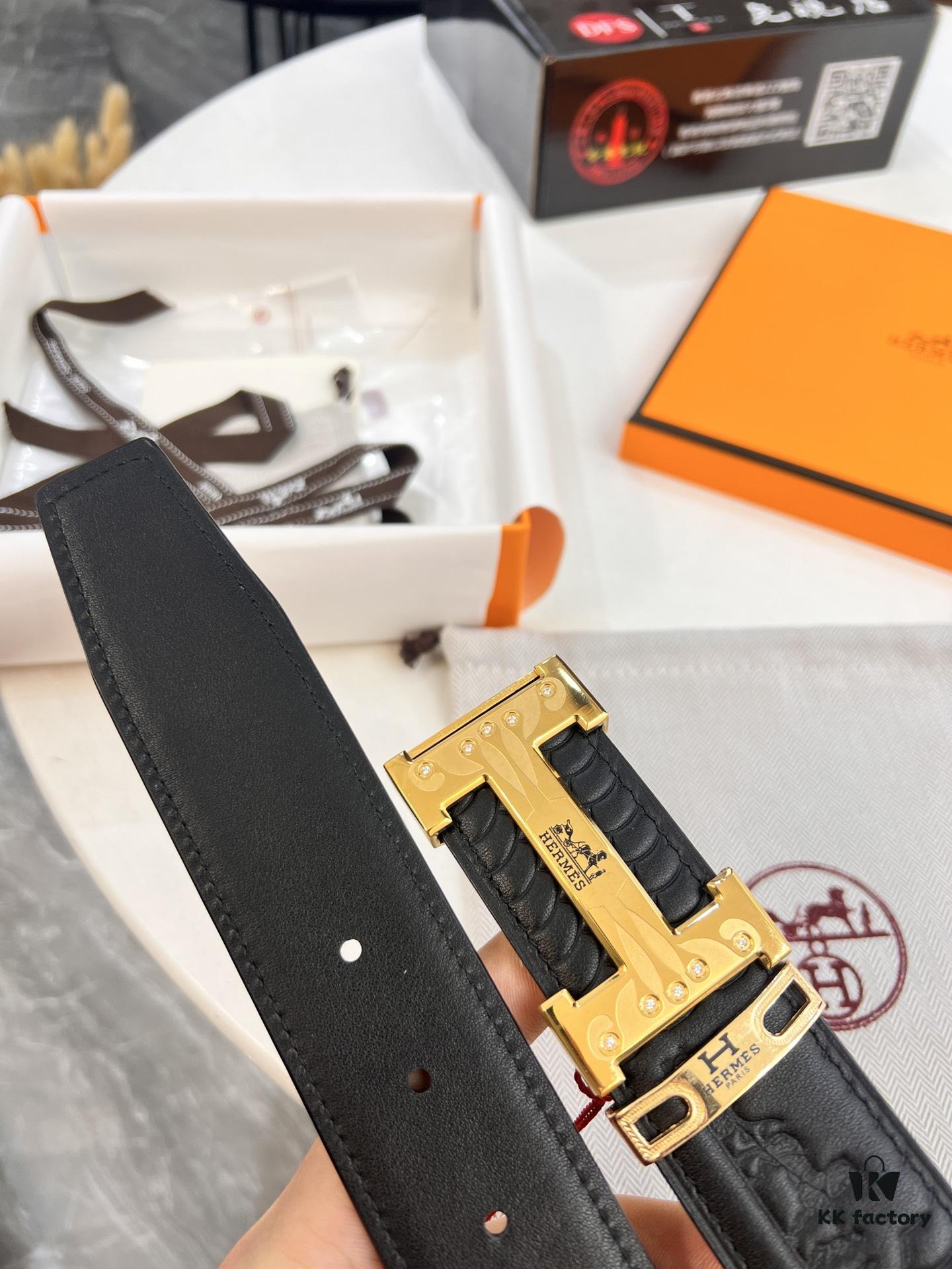 Hermès H Belt, New Arrival with Inlaid Brick Stainless Steel H Buckle, ZP-Synchronized Engraved Logo