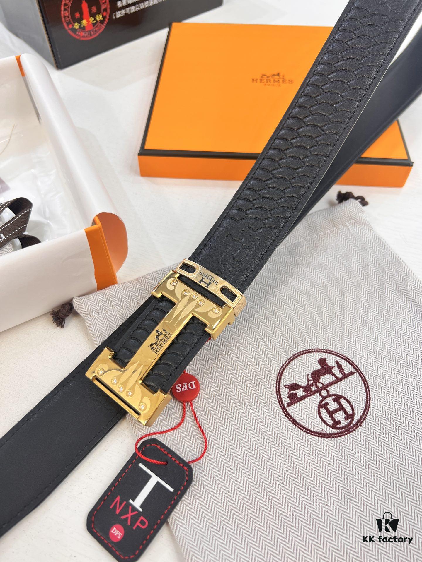Hermès H Belt, New Arrival with Inlaid Brick Stainless Steel H Buckle, ZP-Synchronized Engraved Logo