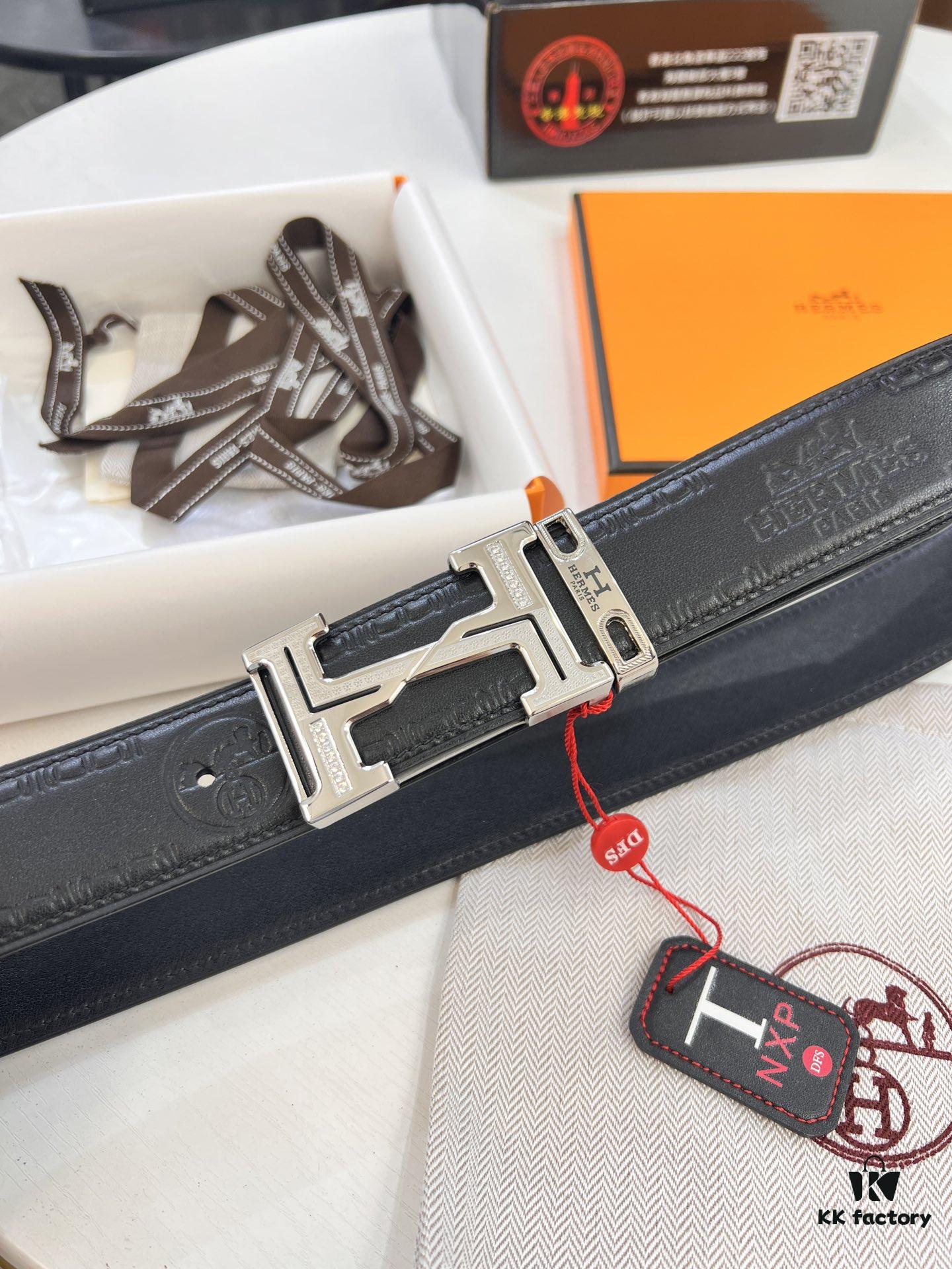 Arrival 🎺🎺 Hermes Men's Belt, New Style with Diamond-Inlaid Letters and Inner Buckle, ZP-Synchronized Steel Logo, Imported Embossed Horse-Carriage Full-Grain Calfskin, 3.8cm Plain Weave Full-Grain Leather, Top-Tier Quality Available for Authentication