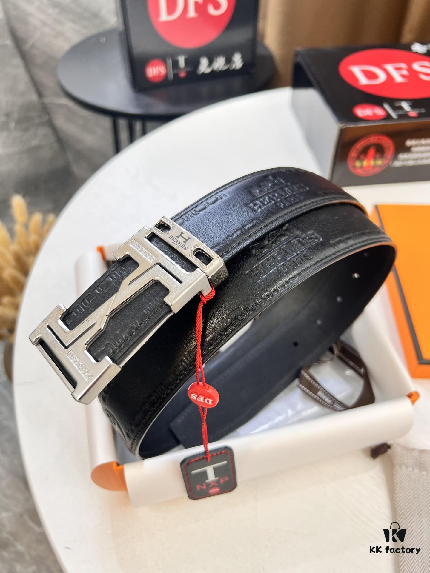 Arrival 🎺🎺 Hermes Men's Belt, New Style with Diamond-Inlaid Letters and Inner Buckle, ZP-Synchronized Steel Logo, Imported Embossed Horse-Carriage Full-Grain Calfskin, 3.8cm Plain Weave Full-Grain Leather, Top-Tier Quality Available for Authentication